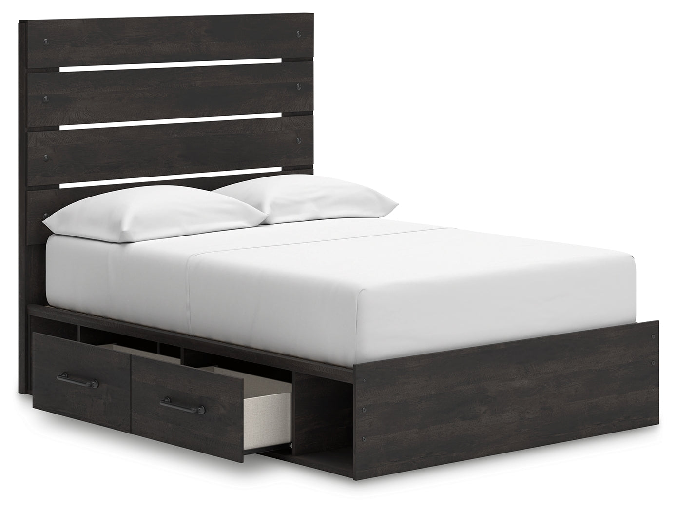 Hollivern Full Panel Bed with Storage with Mirrored Dresser and 2 Nightstands in Dark Gray from Ashley - Luna Furniture