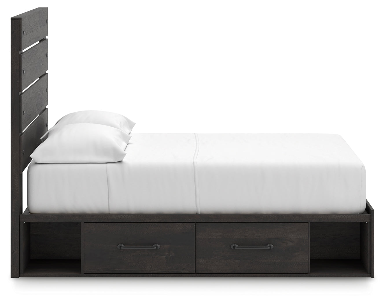 Hollivern Full Panel Bed with Storage with Mirrored Dresser and 2 Nightstands in Dark Gray from Ashley - Luna Furniture