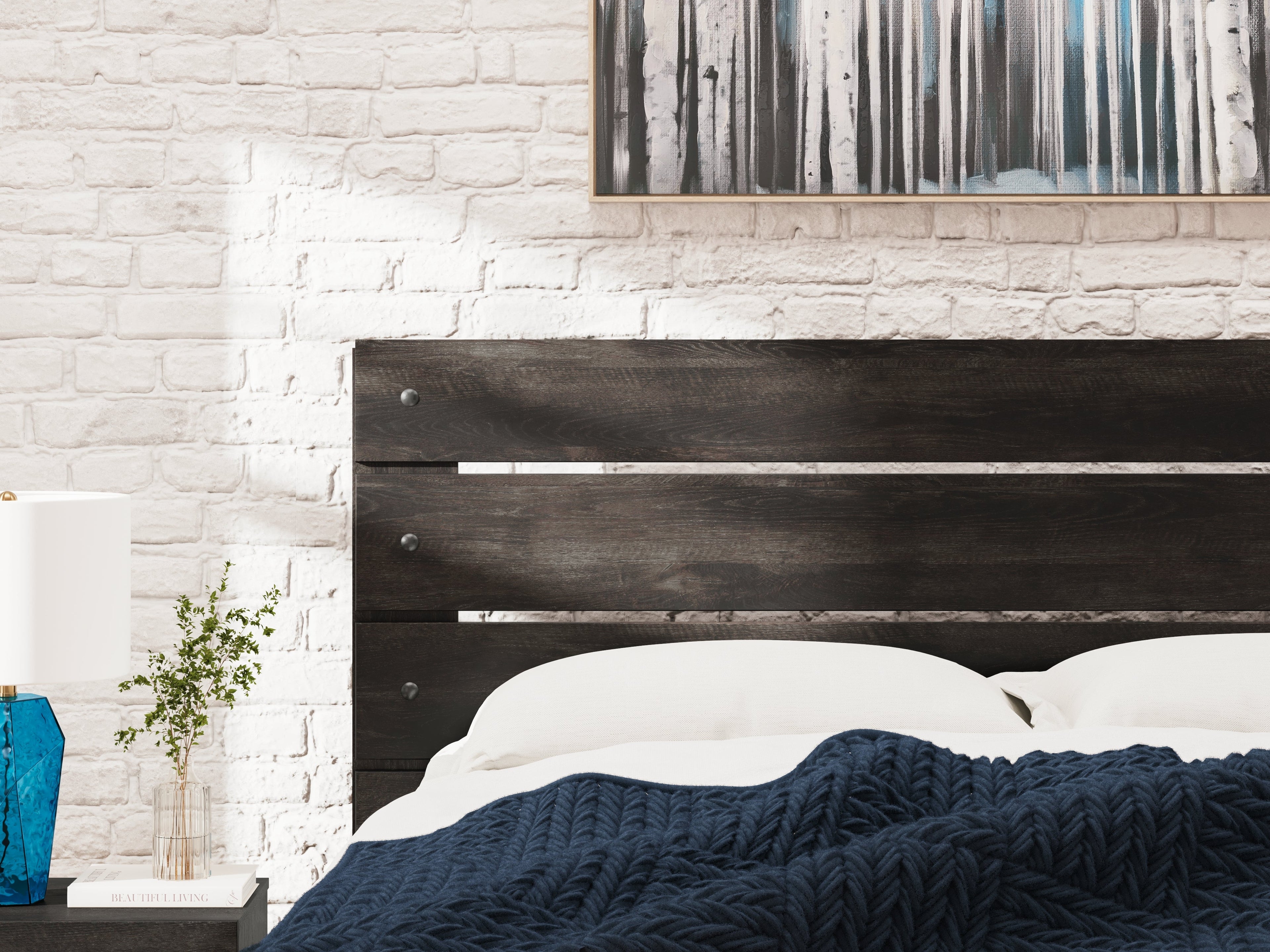 Hollivern Queen Panel Bed with Mirrored Dresser and 2 Nightstands in Dark Gray from Ashley - Luna Furniture