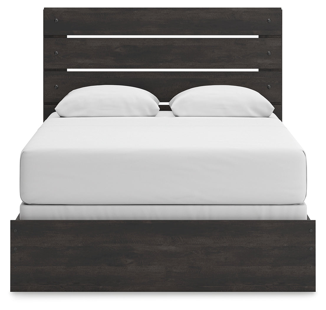 Hollivern Queen Panel Bed with Mirrored Dresser and 2 Nightstands in Dark Gray from Ashley - Luna Furniture
