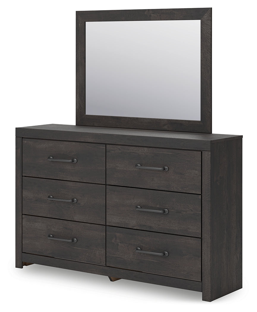 Hollivern Twin Panel Bed with Mirrored Dresser in Dark Gray from Ashley - Luna Furniture