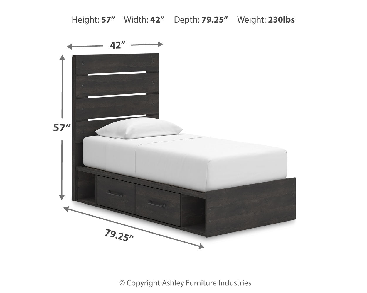 Hollivern Twin Panel Bed with Storage with Mirrored Dresser in Dark Gray from Ashley - Luna Furniture