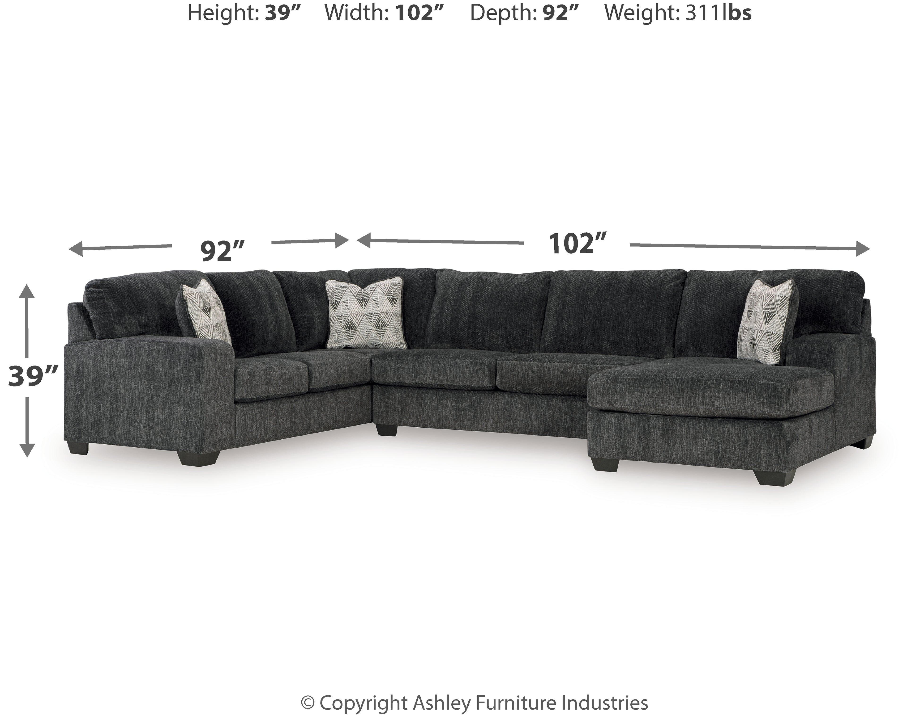 Hollyview Shadow 3-Piece Sectional with Chaise - 15205S1
