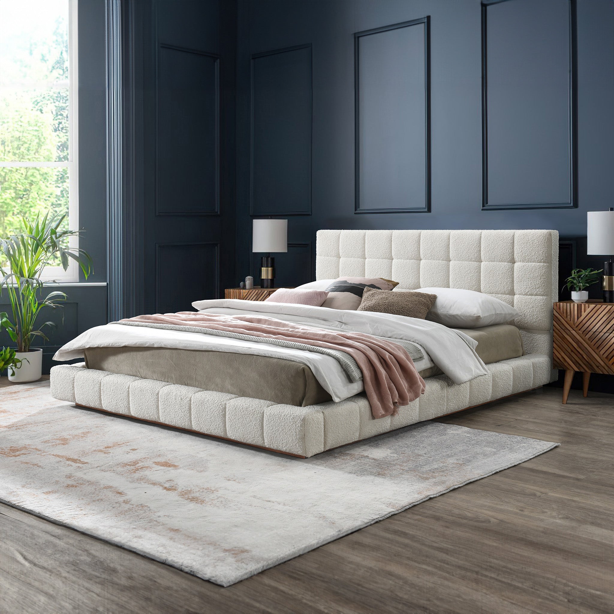 Hudson Ivory Boucle Queen Bed - BED00500701