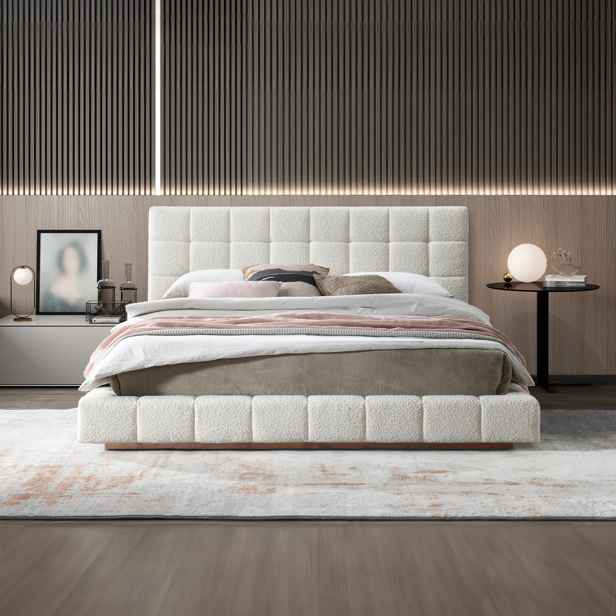 Hudson Ivory Boucle Queen Bed - BED00500701
