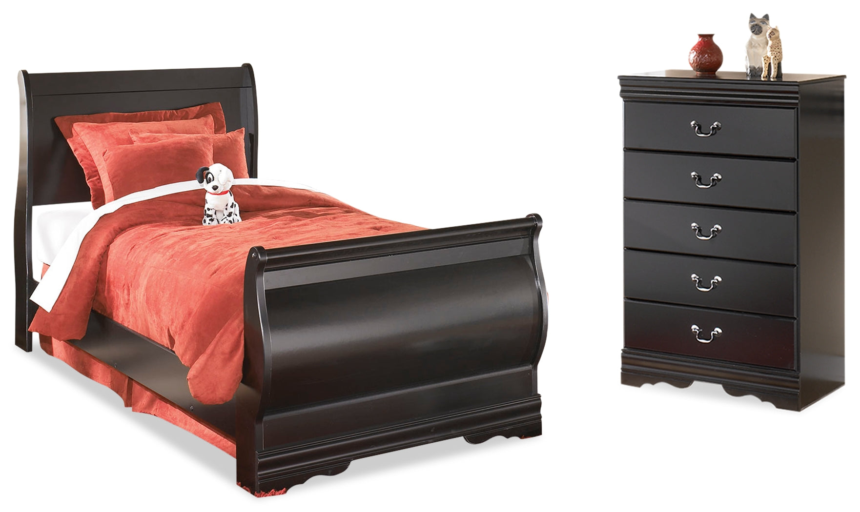 Huey Vineyard Black Twin Sleigh Bed and Chest - B128B39