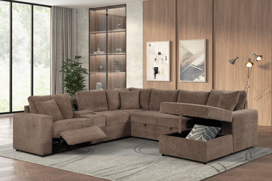 Hunter Mocha Sectional (W/ Bluetooth Speaker & Pull-Out Bed) - HUNTER MOCHA