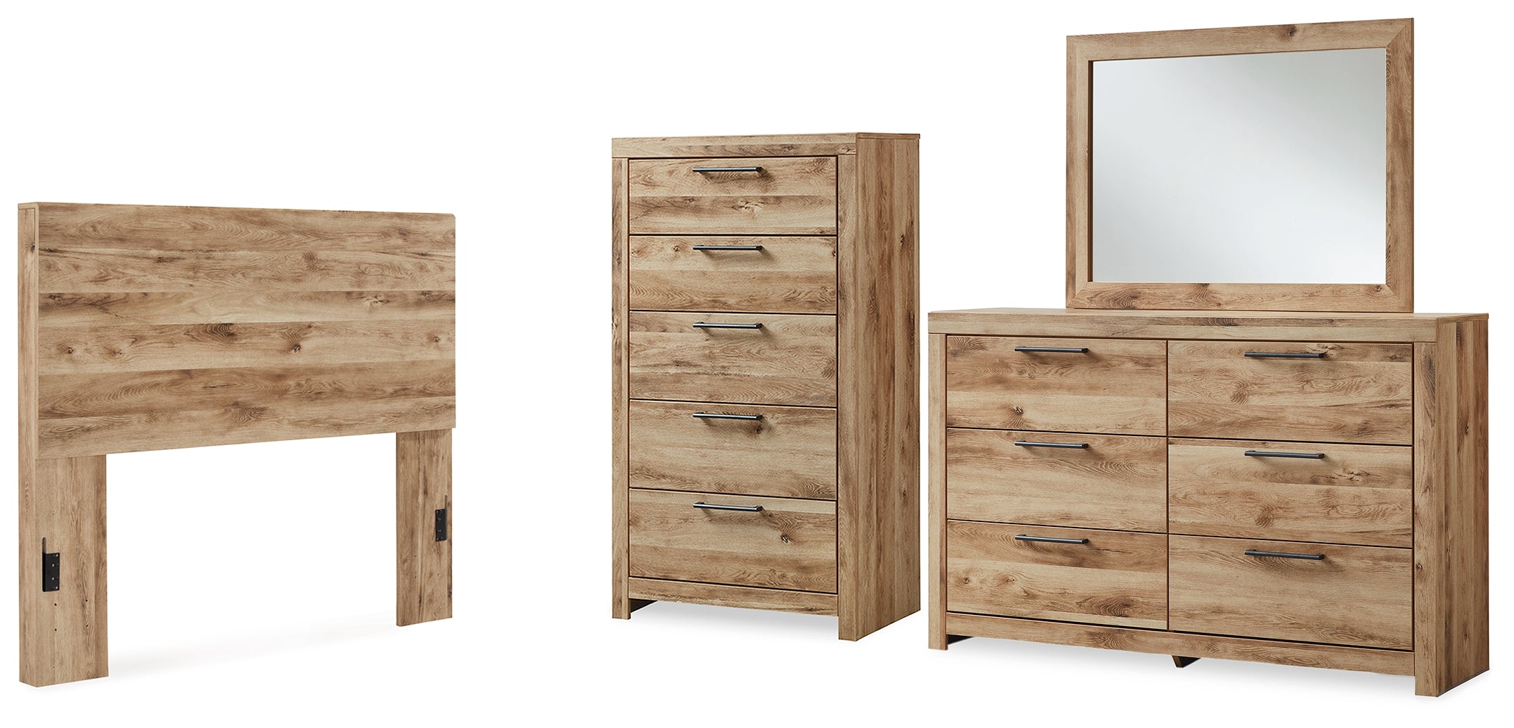 Hyanna Full Panel Headboard with Mirrored Dresser and Chest in Tan Brown - PKG015281