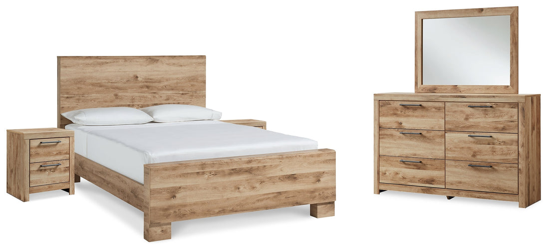 Hyanna King Panel Bed with Mirrored Dresser and 2 Nightstands in Tan Brown from Ashley - Luna Furniture