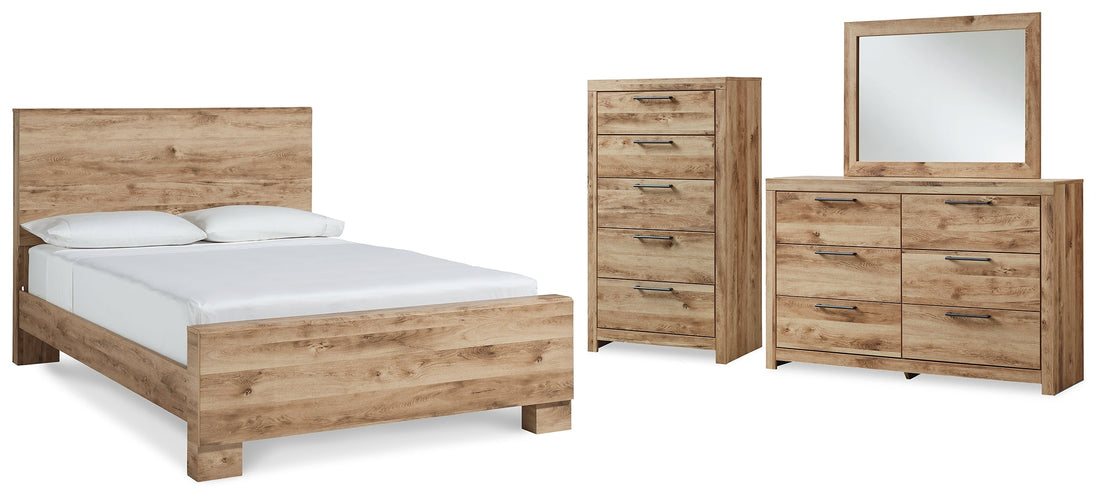 Hyanna King Panel Bed with Mirrored Dresser and Chest in Tan Brown - PKG015323