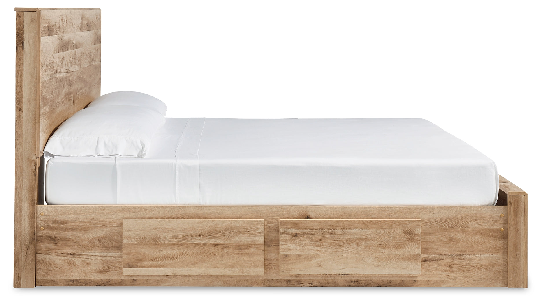 Hyanna Queen Panel Storage Bed with Mirrored Dresser, Chest and 2 Nightstands in Tan Brown - PKG015309