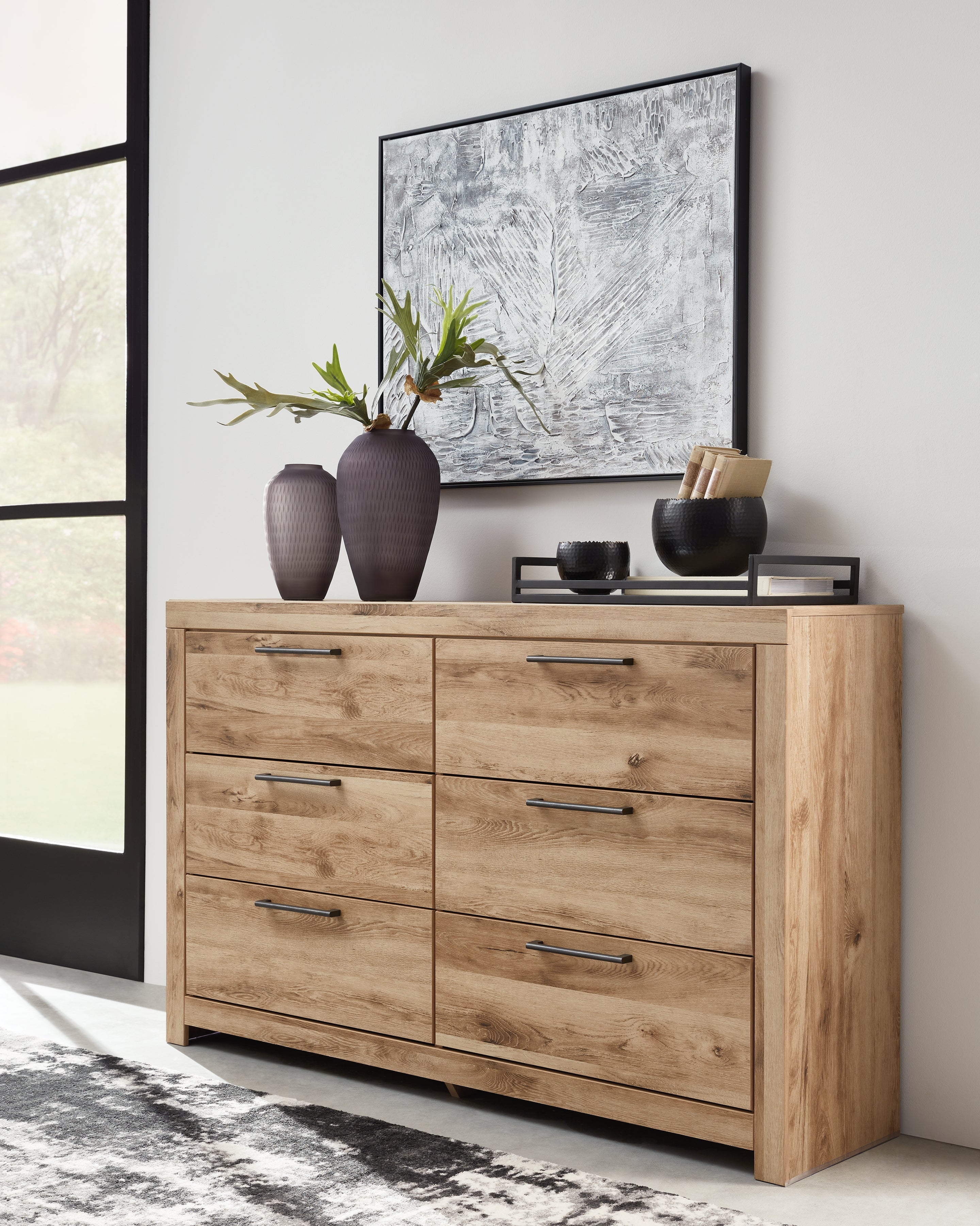 Hyanna Tan Brown King Panel Storage Bed, Dresser and 2 Nightstands - B1050B40