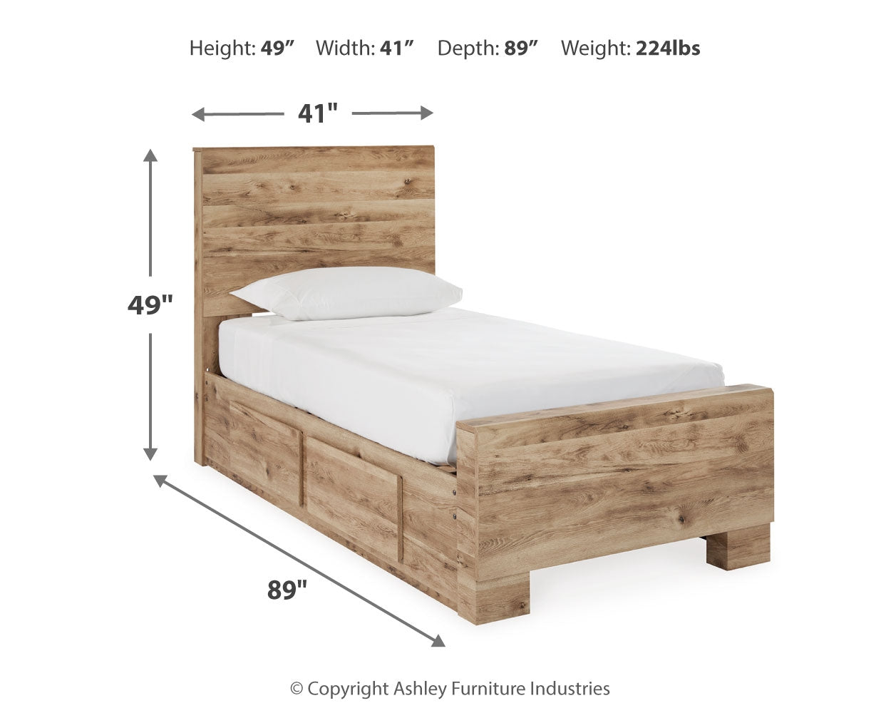 Hyanna Twin Panel Bed with Storage with Mirrored Dresser and Chest in Tan Brown - PKG015371
