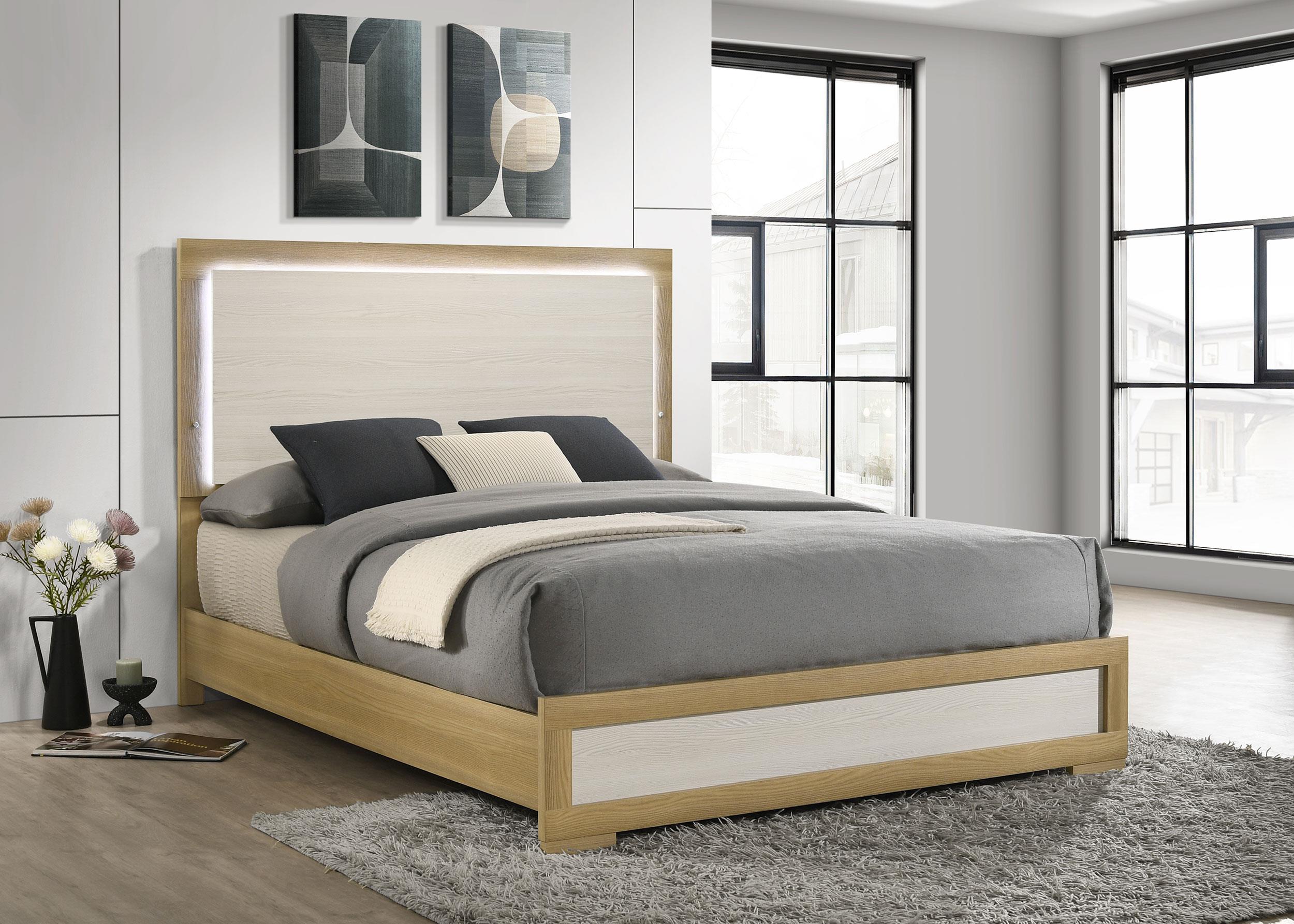 Hyland Wood Queen LED Panel Bed Natural and White - 215651Q