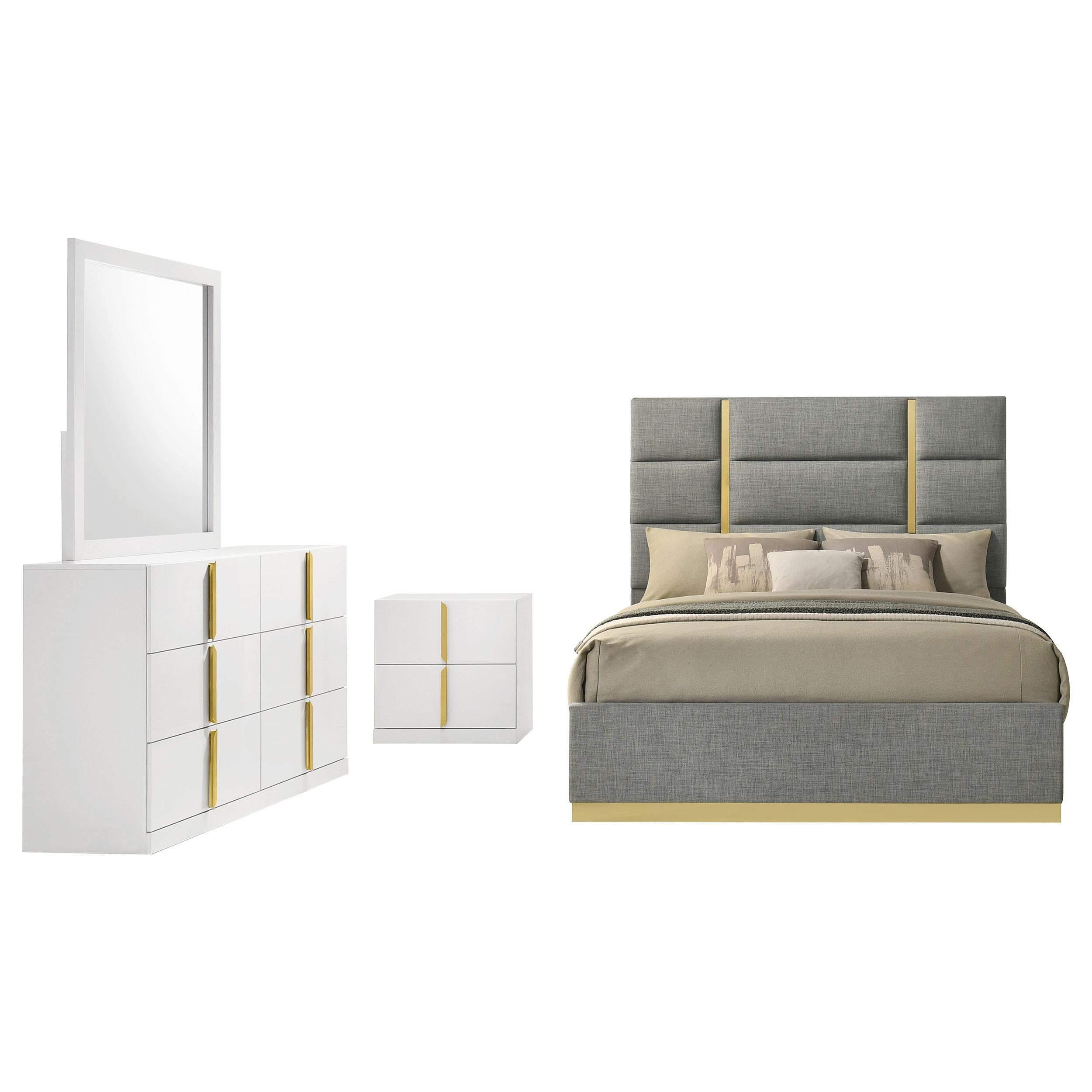 Ines 4-piece Eastern King Bedroom Set Grey and White High Gloss - 223091GRYKE-S4