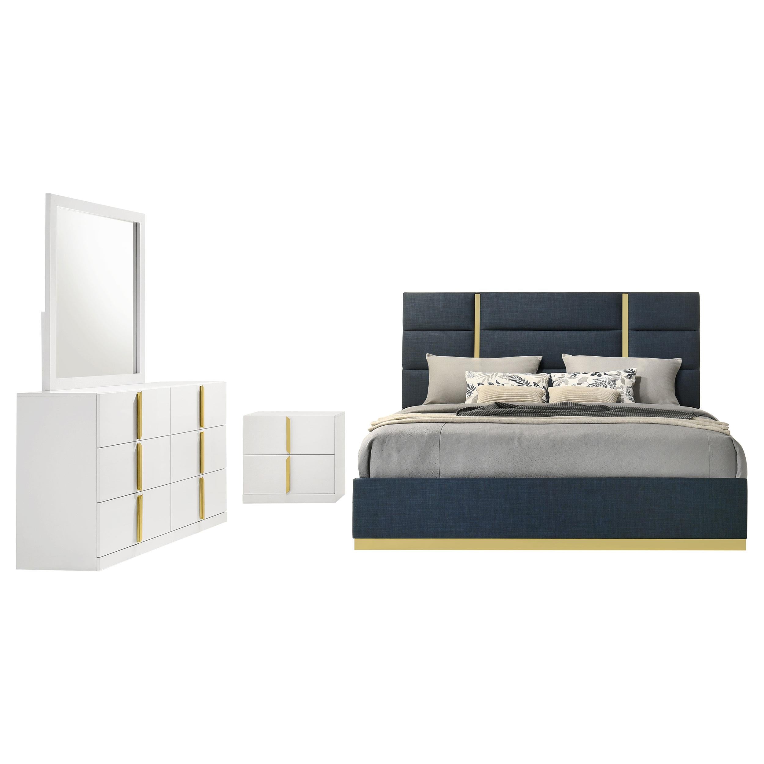 Ines 4-piece Eastern King Bedroom Set Navy and White High Gloss - 223091NVYKE-S4