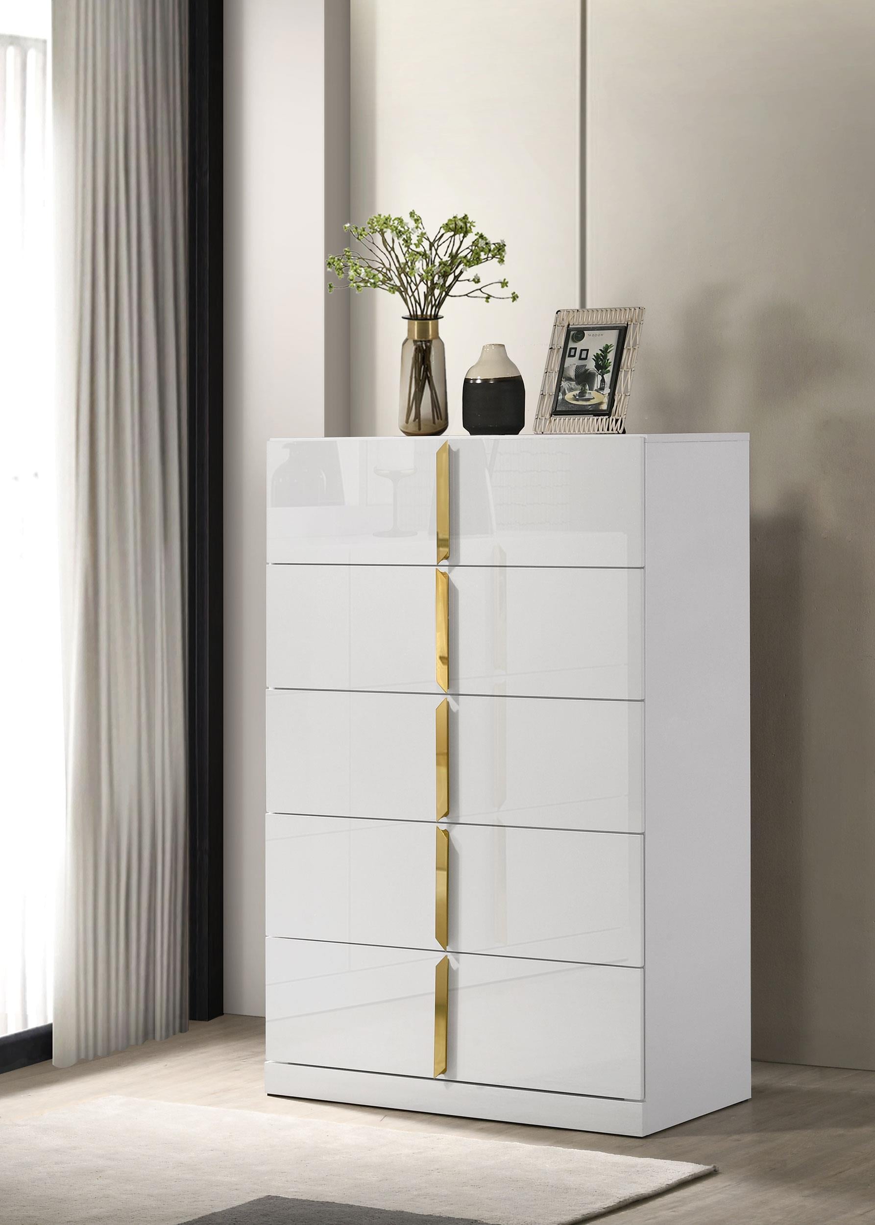 Ines 5-drawer Bedroom Chest of Drawers White High Gloss - 223095