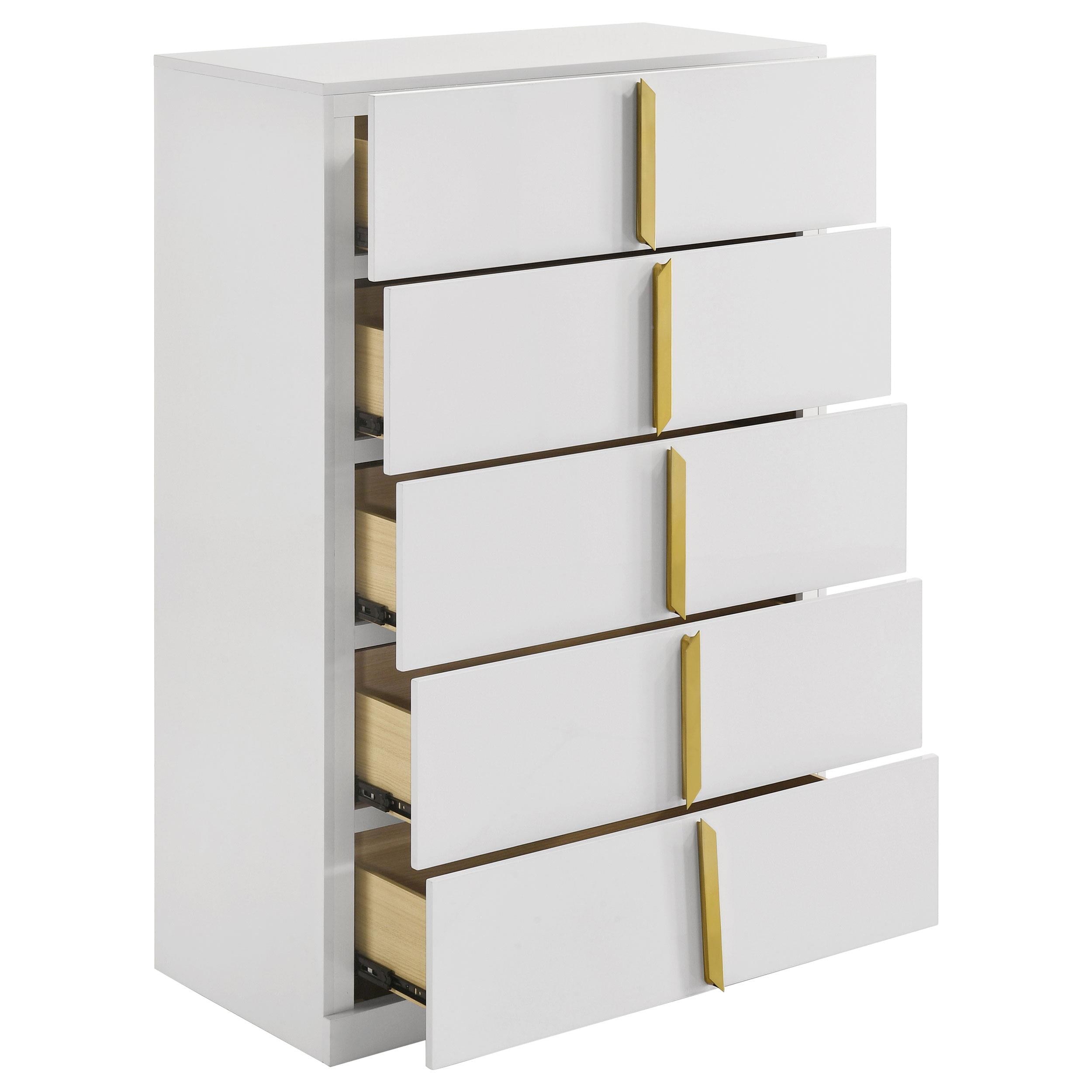 Ines 5-drawer Bedroom Chest of Drawers White High Gloss - 223095