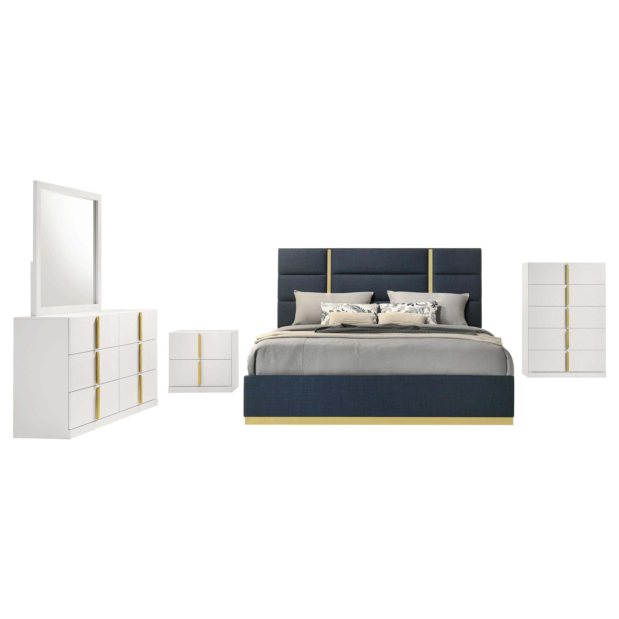 Ines 5-piece Eastern King Bedroom Set Navy and White High Gloss - 223091NVYKE-S5