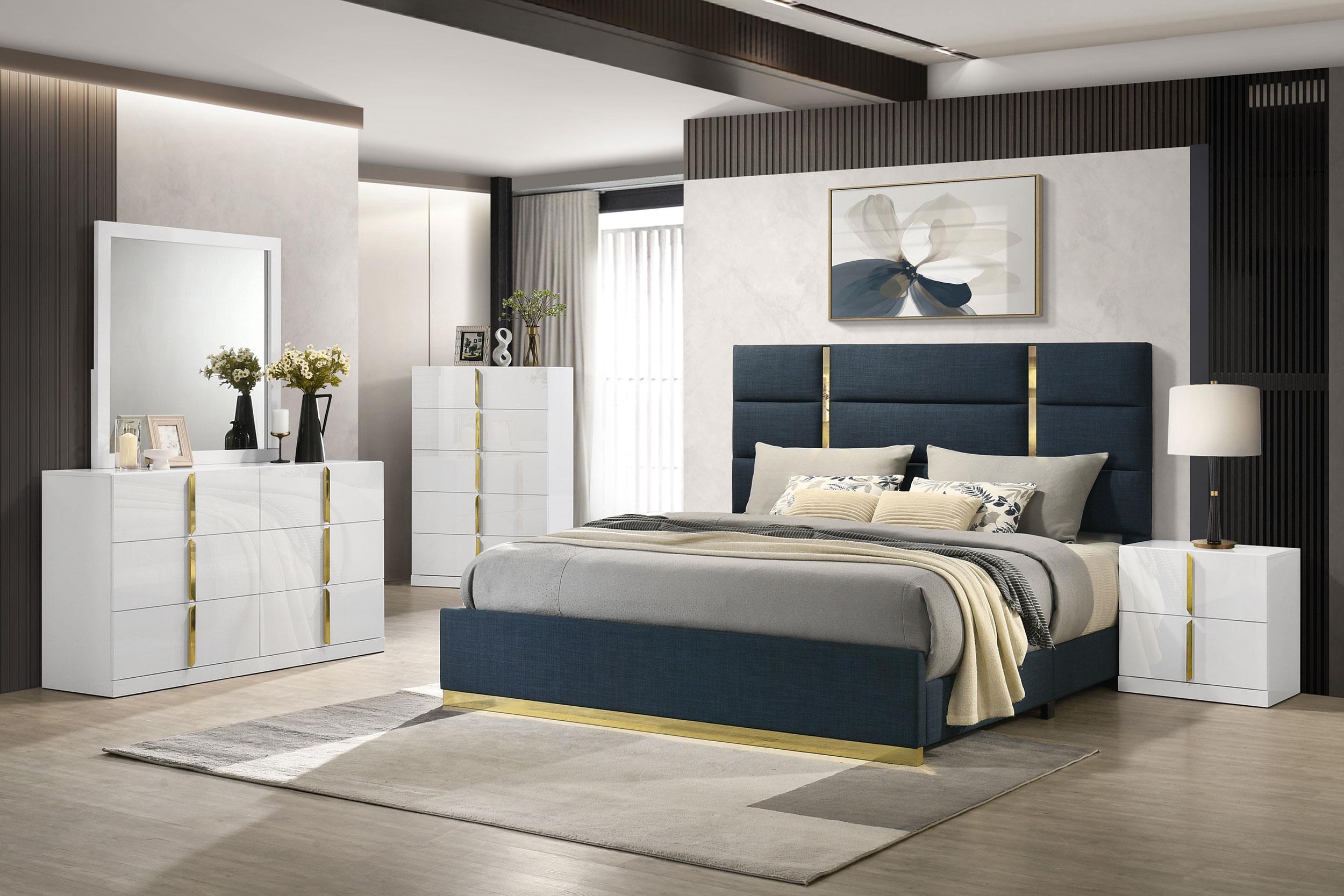 Ines 5-piece Queen Bedroom Set Navy and White High Gloss - 223091NVYQ-S5