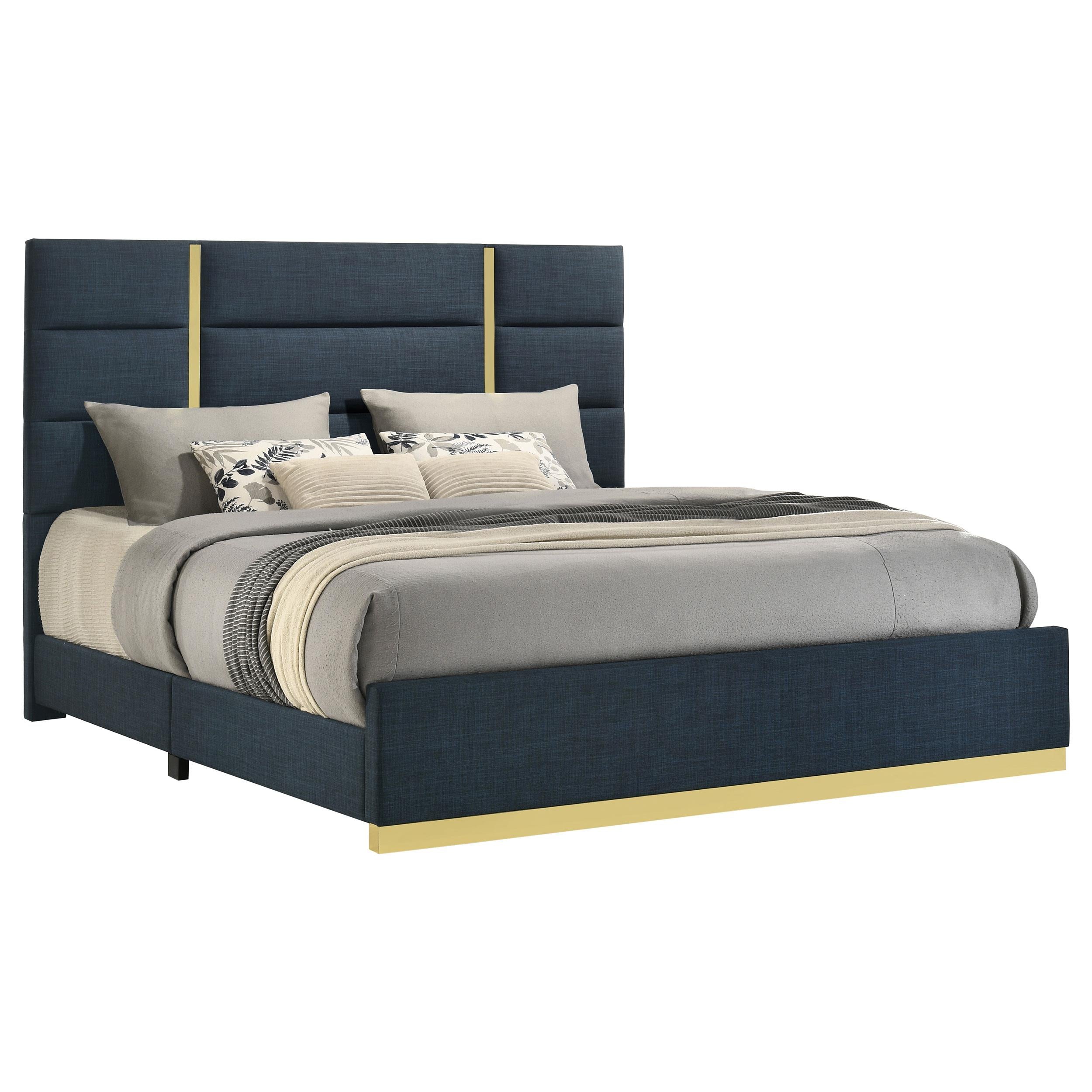 Ines 52-inch Fabric Upholstered Eastern King Panel Bed Navy - 223091NVYKE