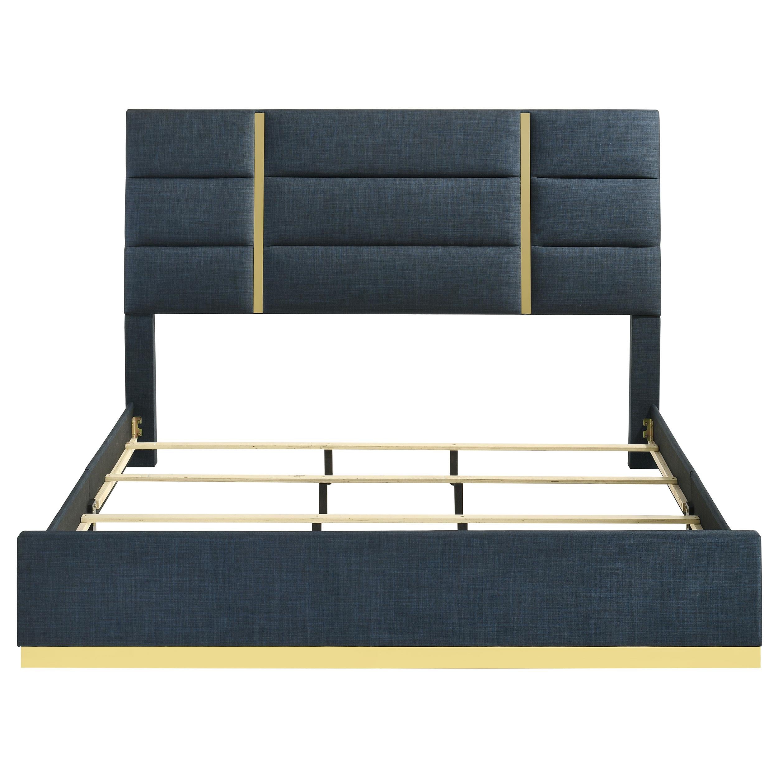 Ines 52-inch Fabric Upholstered Eastern King Panel Bed Navy - 223091NVYKE
