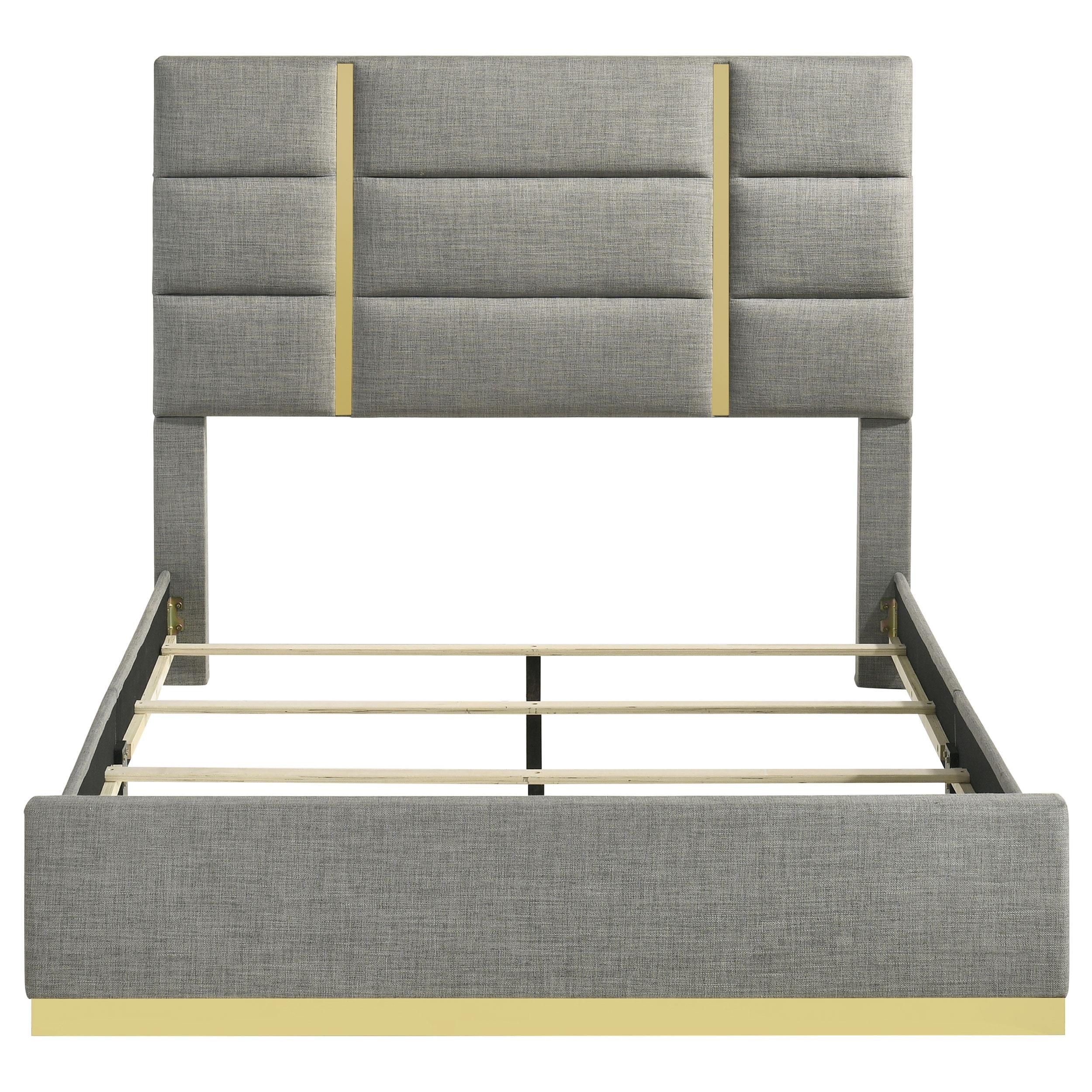 Ines 52-inch Fabric Upholstered Queen Panel Bed Grey - 223091GRYQ
