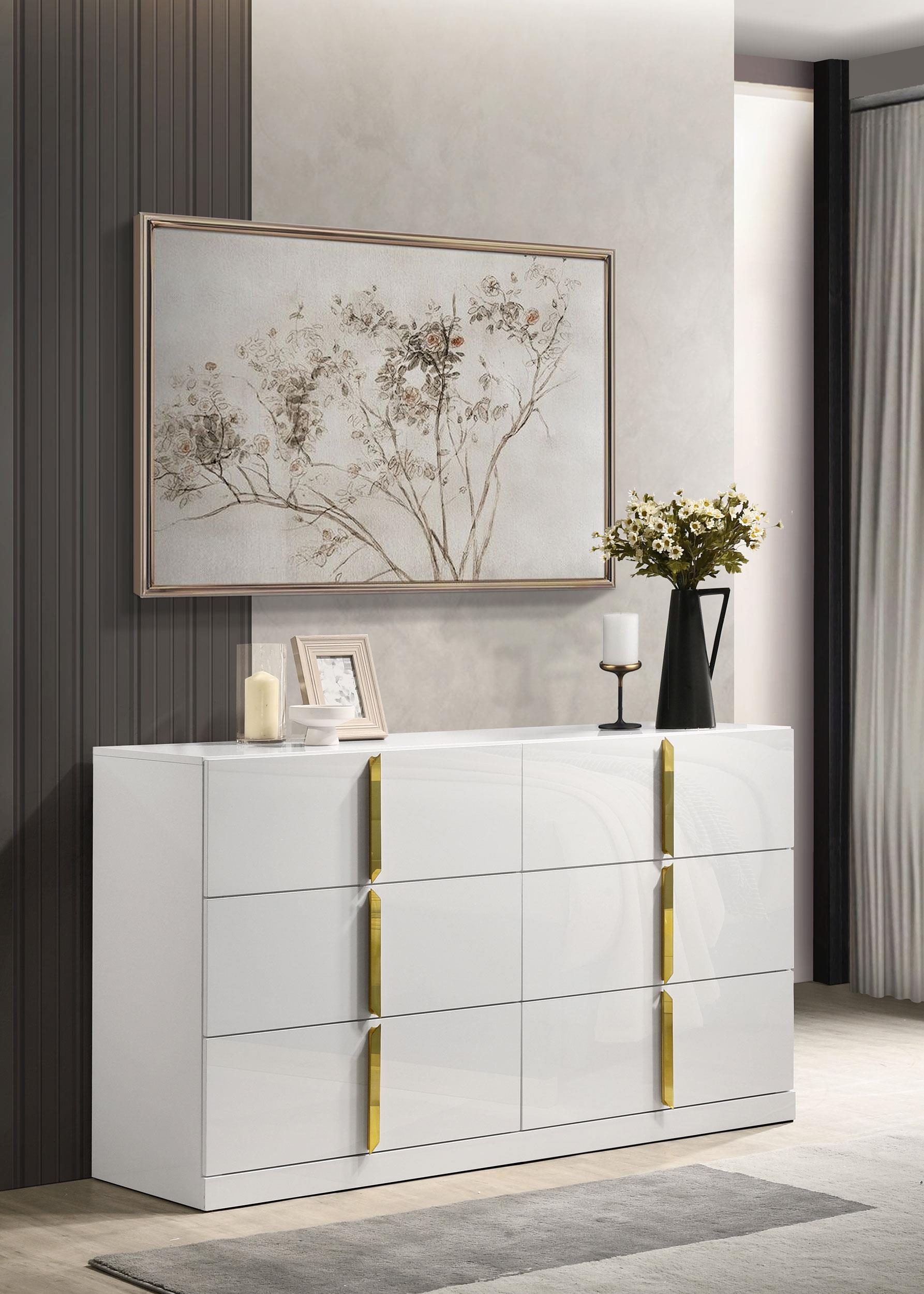 Ines 6-drawer Bedroom Dresser Cabinet White High Gloss - 223093