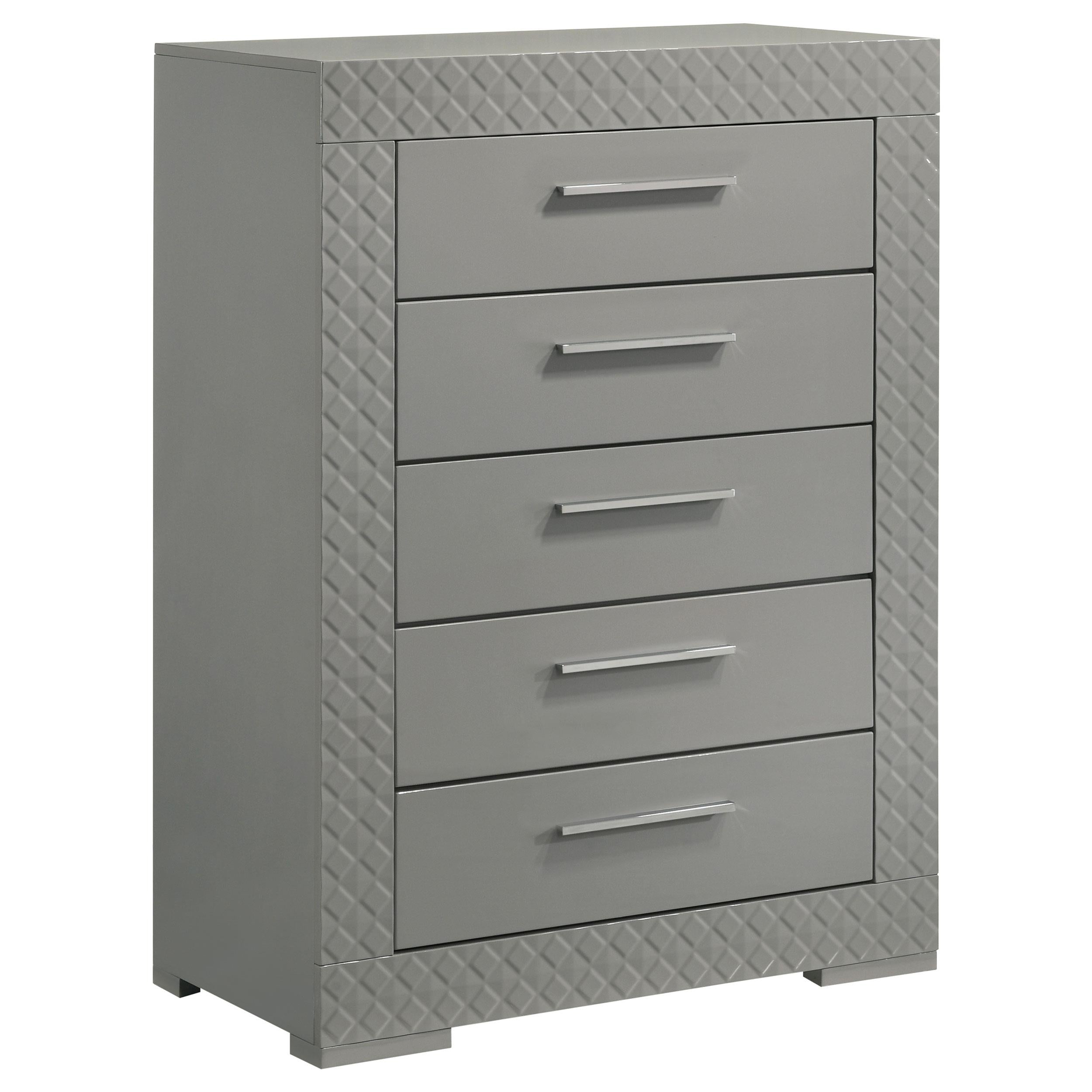 Ives 5-drawer Bedroom Chest of Drawers Grey High Gloss - 224975