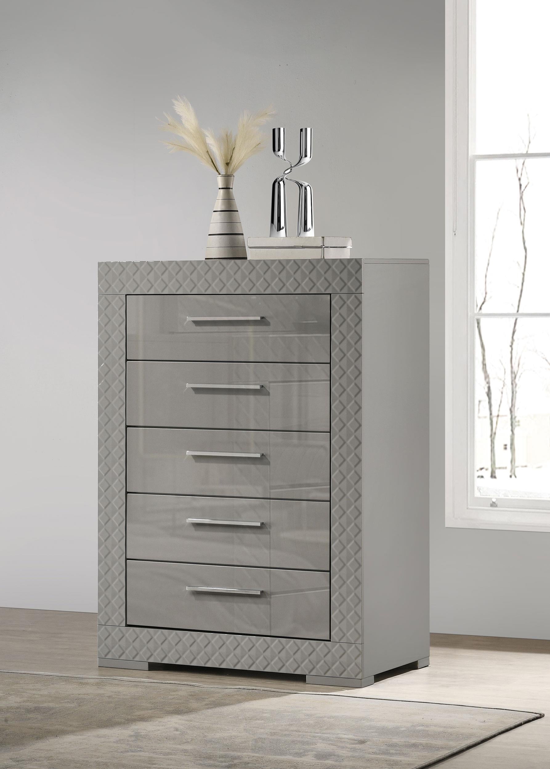 Ives 5-drawer Bedroom Chest of Drawers Grey High Gloss - 224975