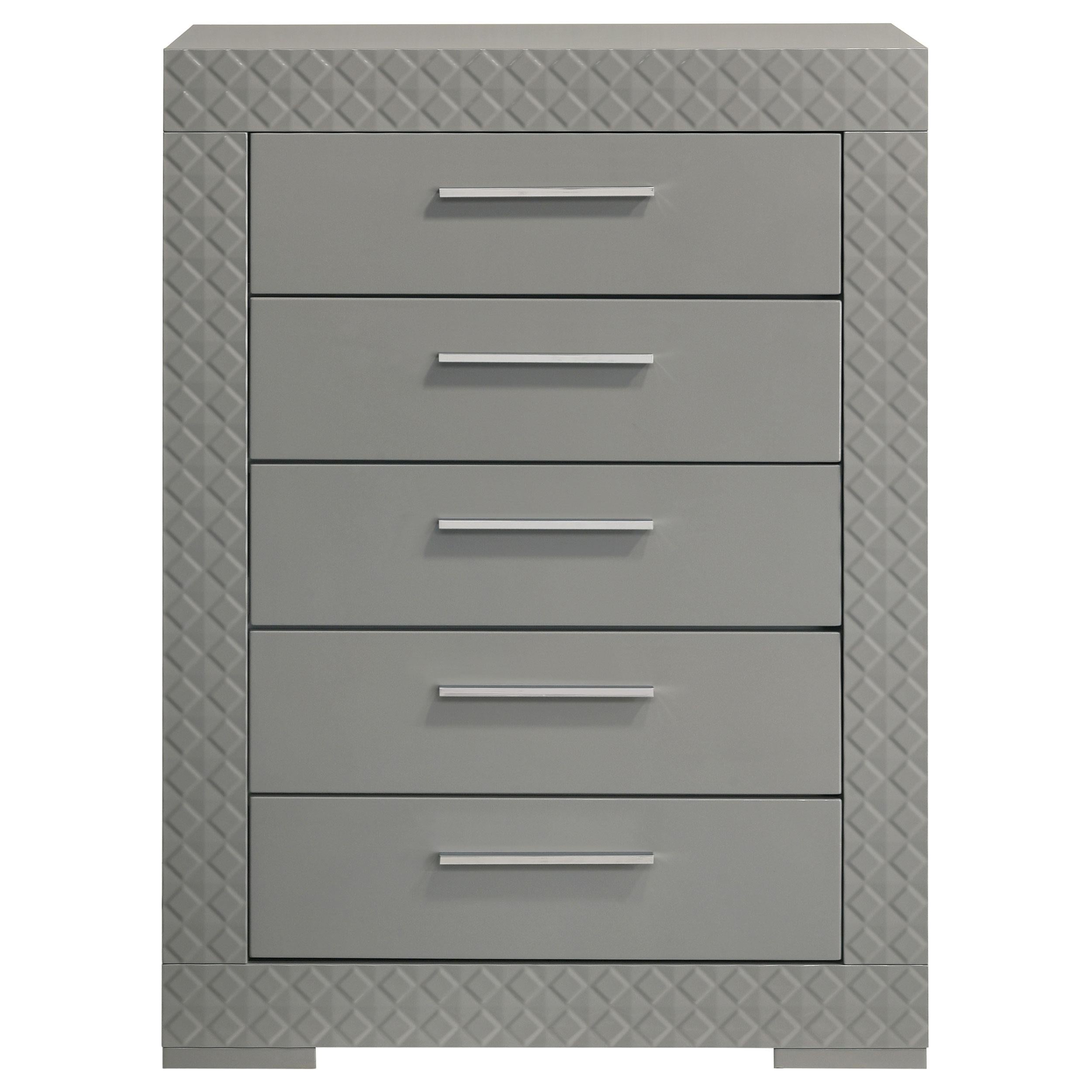 Ives 5-drawer Bedroom Chest of Drawers Grey High Gloss - 224975