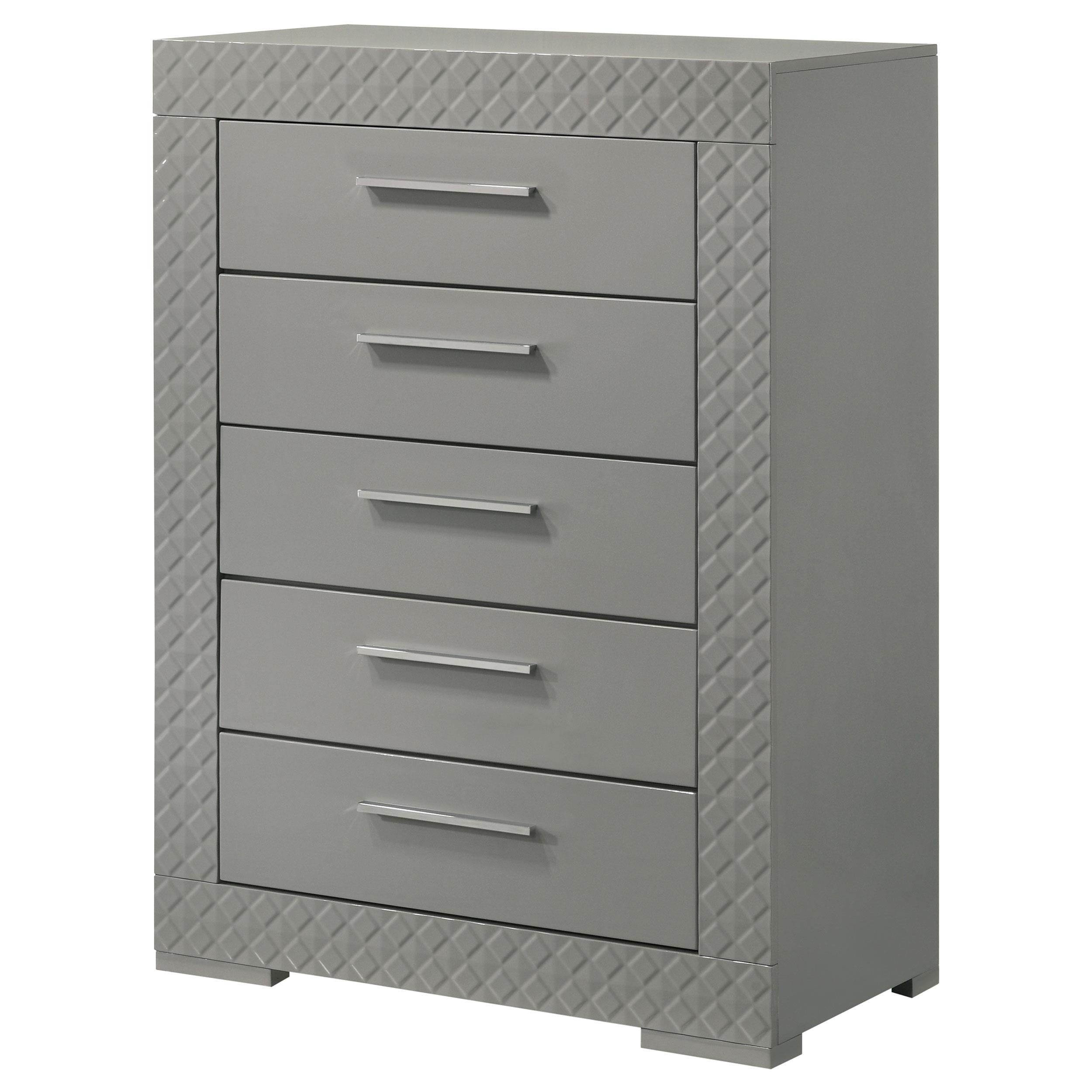 Ives 5-drawer Bedroom Chest of Drawers Grey High Gloss - 224975