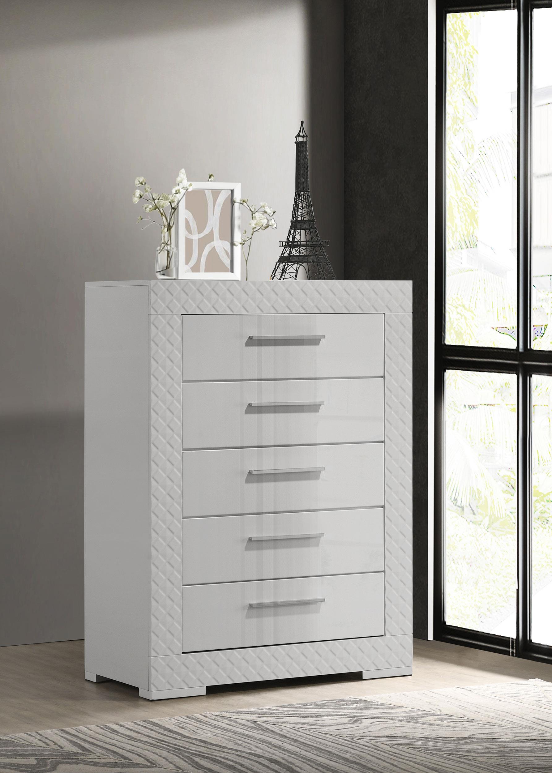 Ives 5-drawer Bedroom Chest of Drawers White High Gloss - 224945