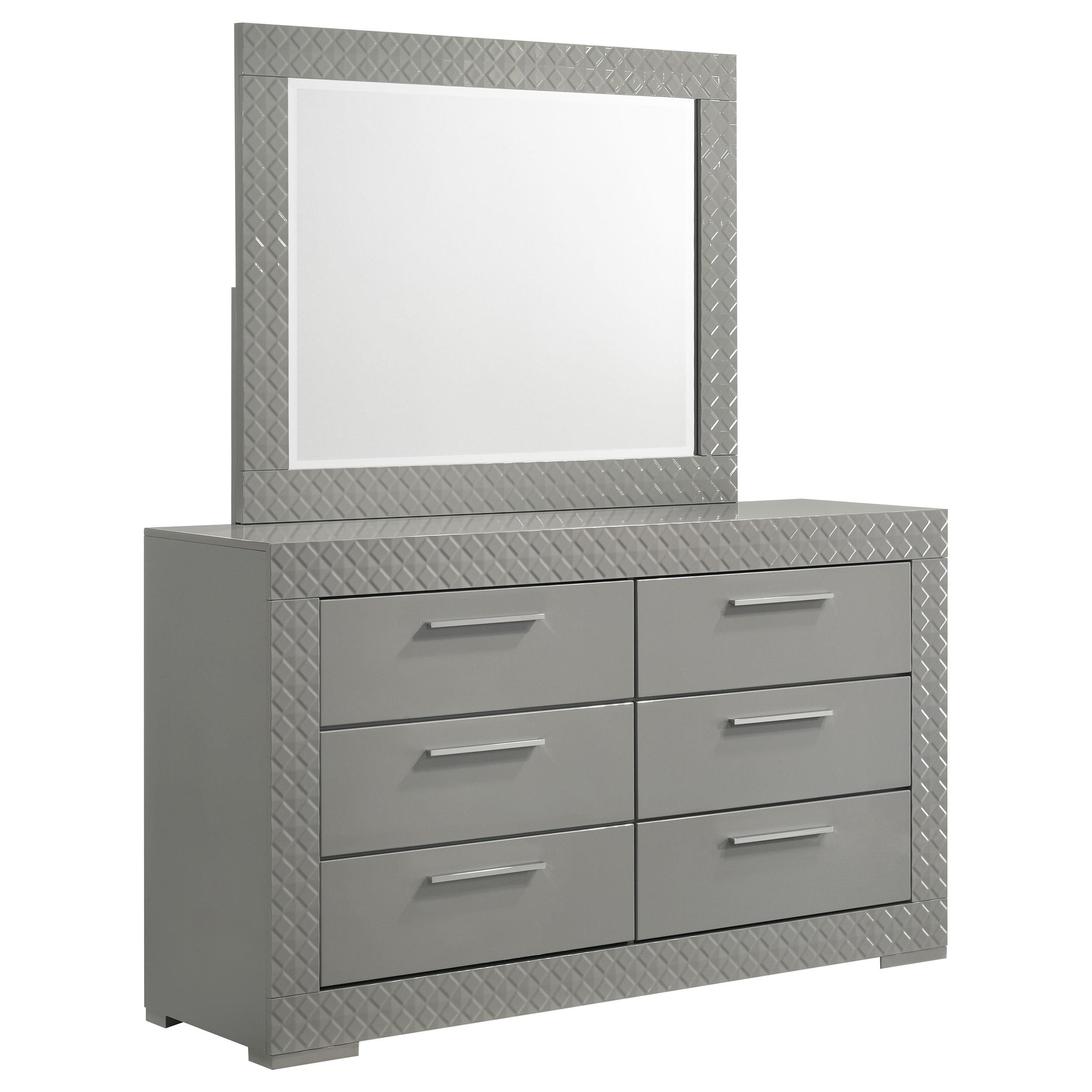 Ives 6-drawer Dresser and Mirror Grey High Gloss - 224973M