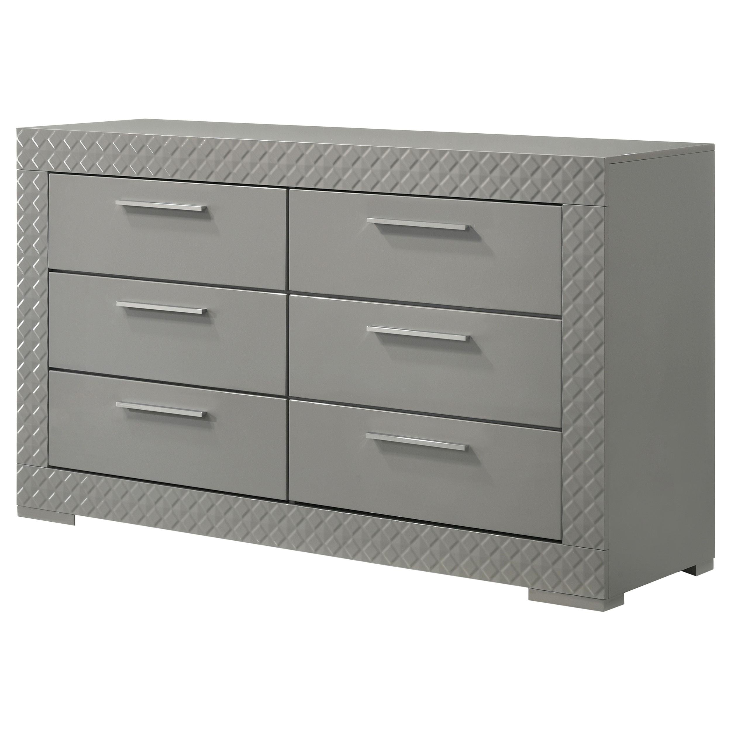 Ives 6-drawer Dresser Cabinet Grey High Gloss - 224973