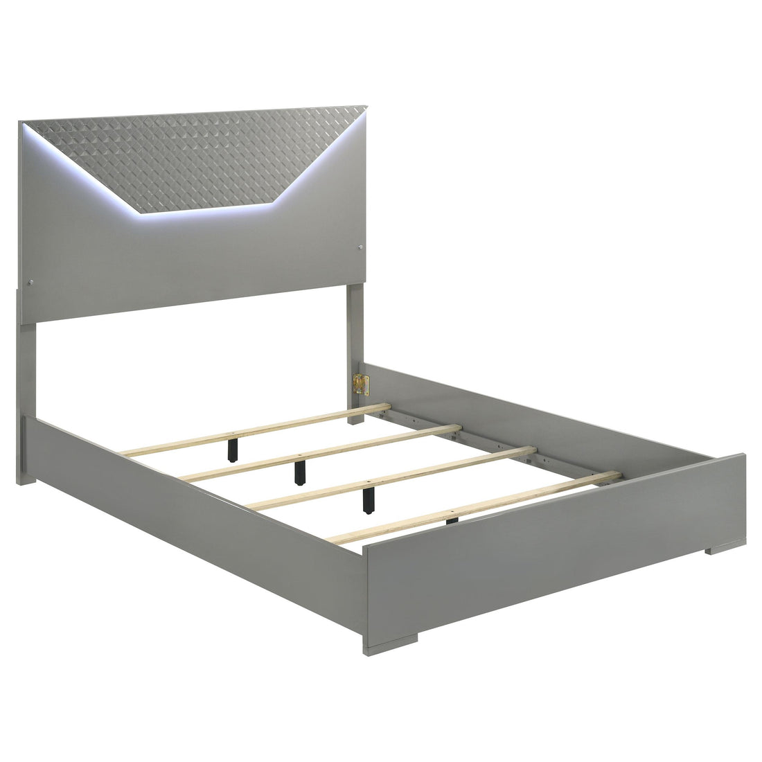 Ives Eastern King Panel Bed LED Headboard Grey High Gloss - 224971KE