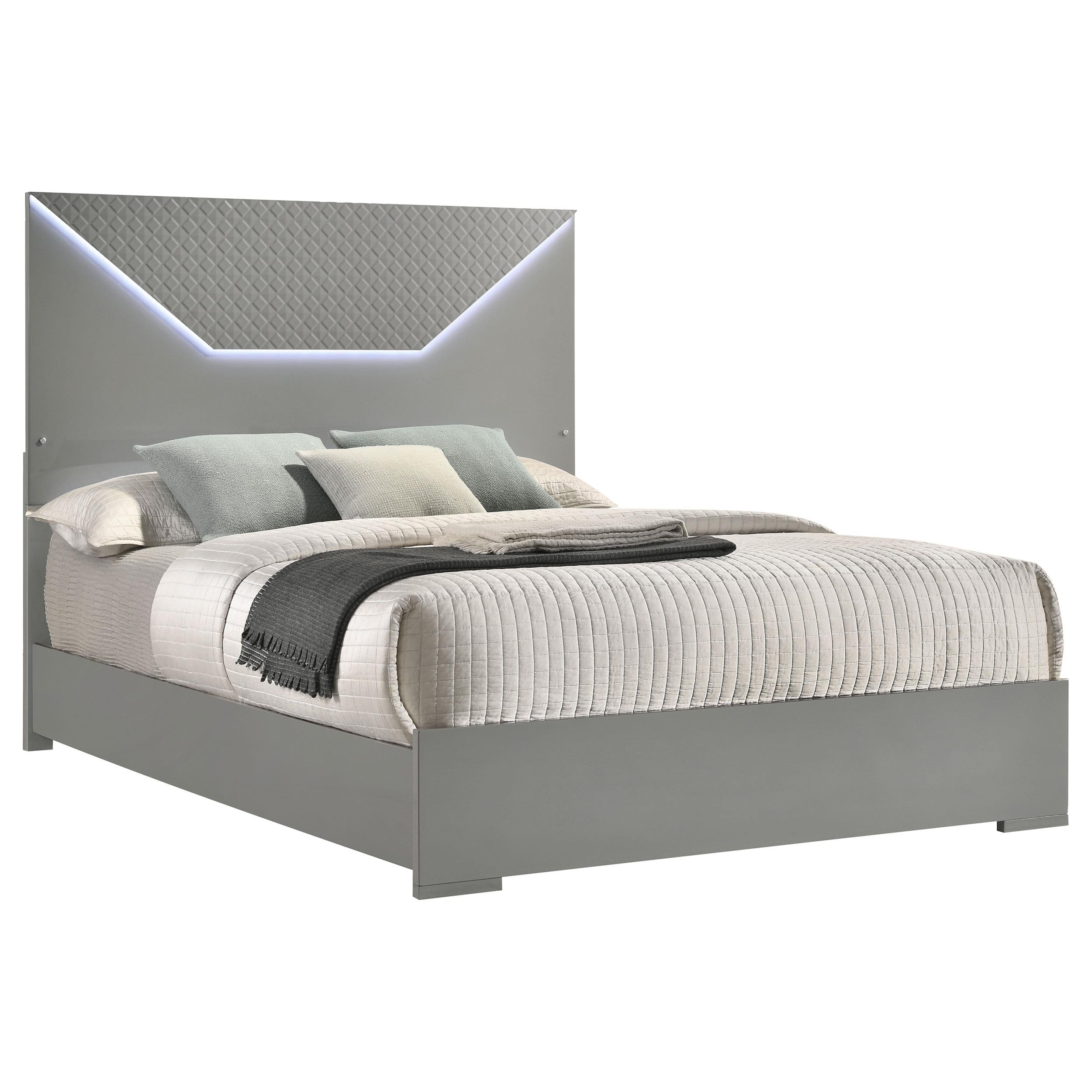 Ives Queen Panel Bed LED Headboard Grey High Gloss - 224971Q