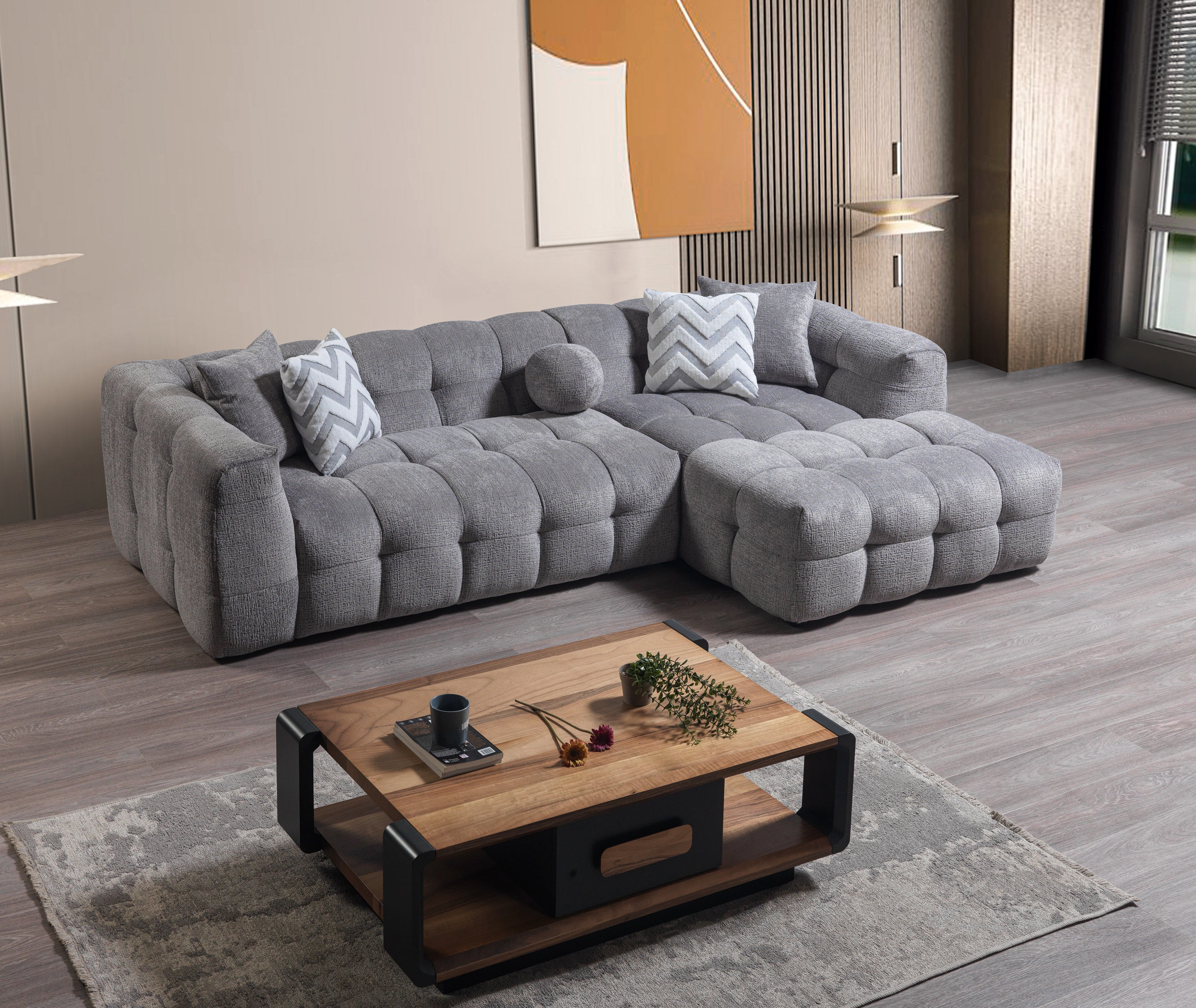 Ivy Gray Boucle RAF Sectional - IVYGR-RSEC - Bien Home Furniture & Electronics