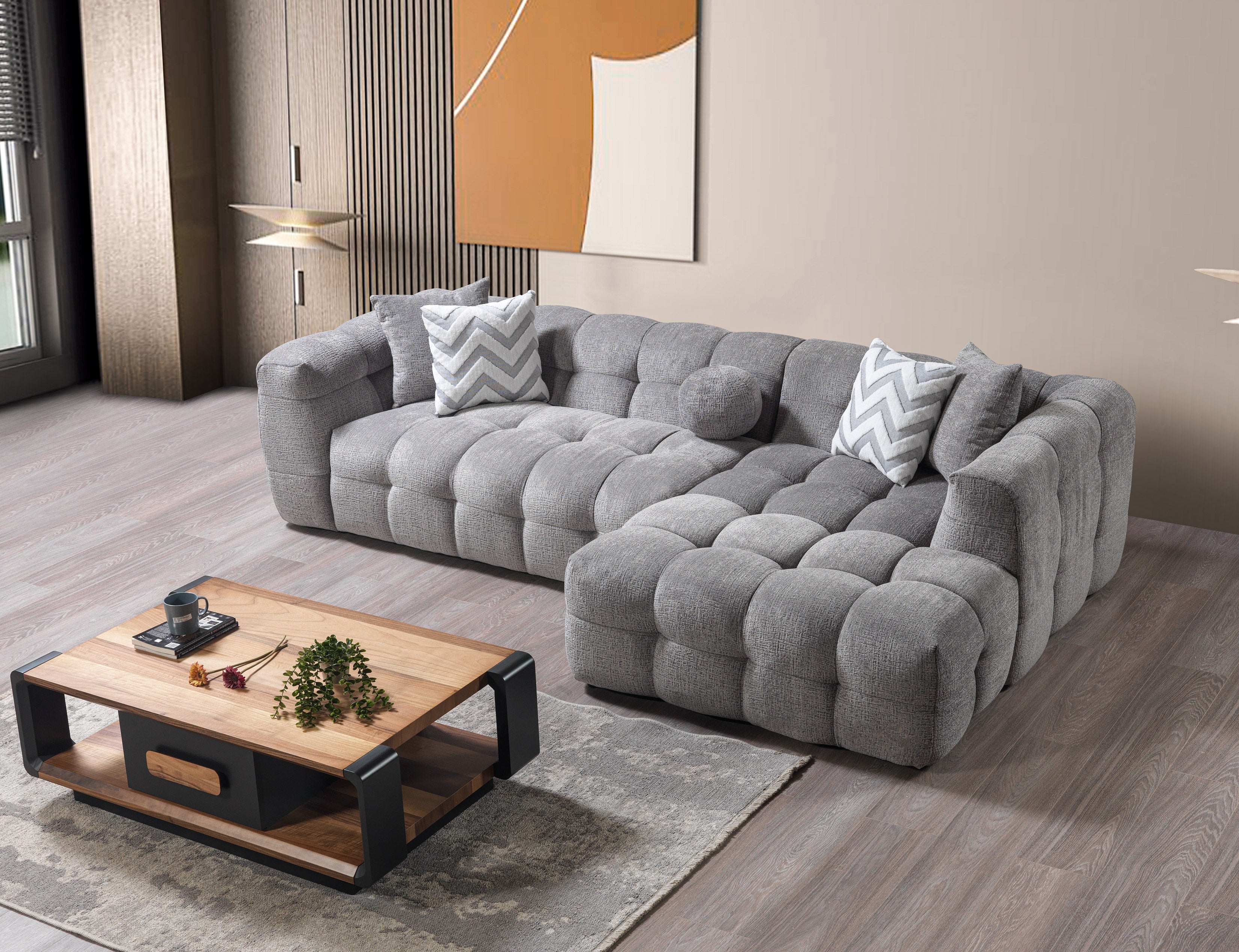 Ivy Gray Boucle RAF Sectional - IVYGR-RSEC - Bien Home Furniture & Electronics