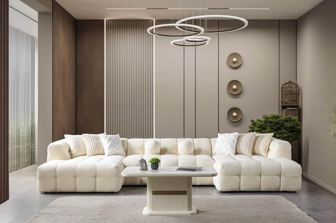 Ivy Ivory Boucle Double Chaise 146" Sectional - IVYIVR-USEC