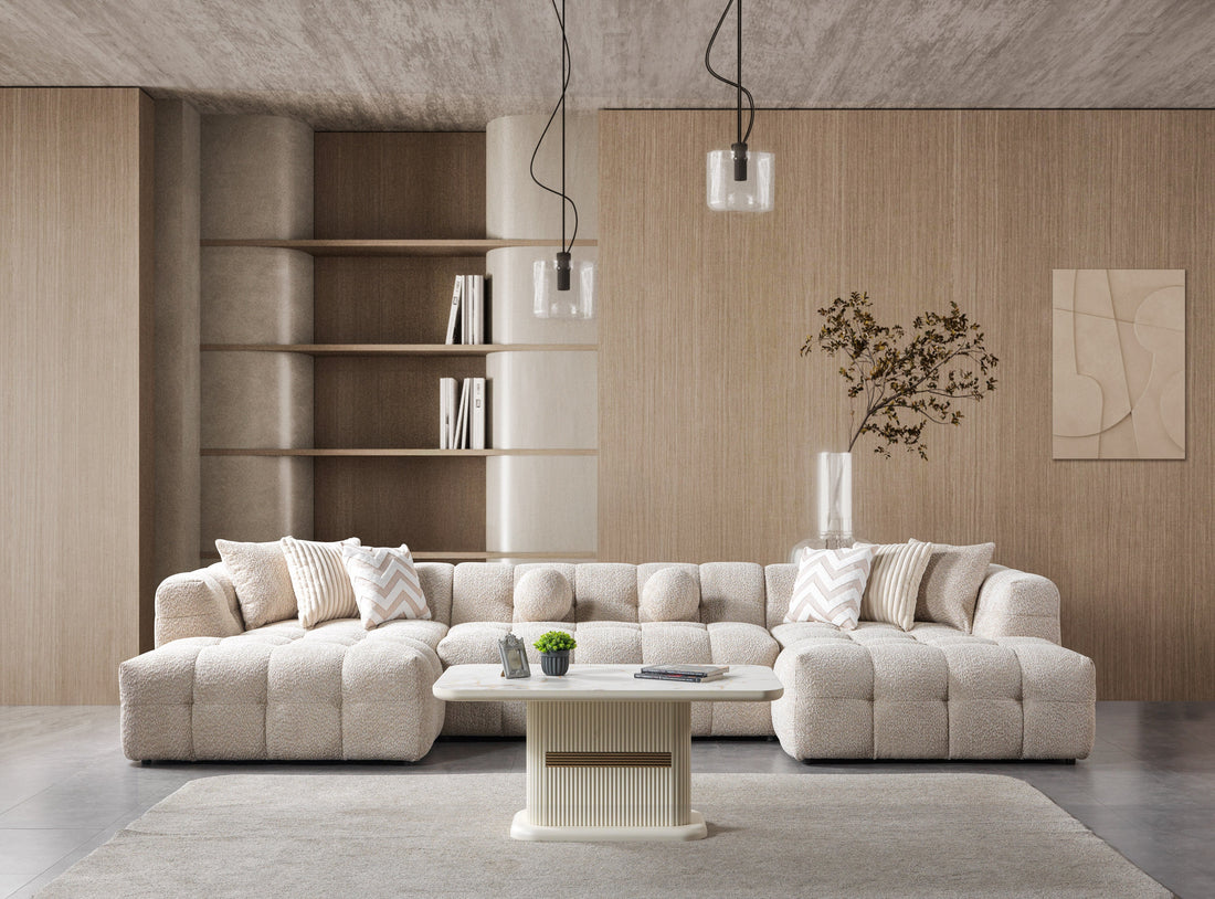 Ivy Sand Boucle Double Chaise 146" Sectional - IVYSAND-USEC