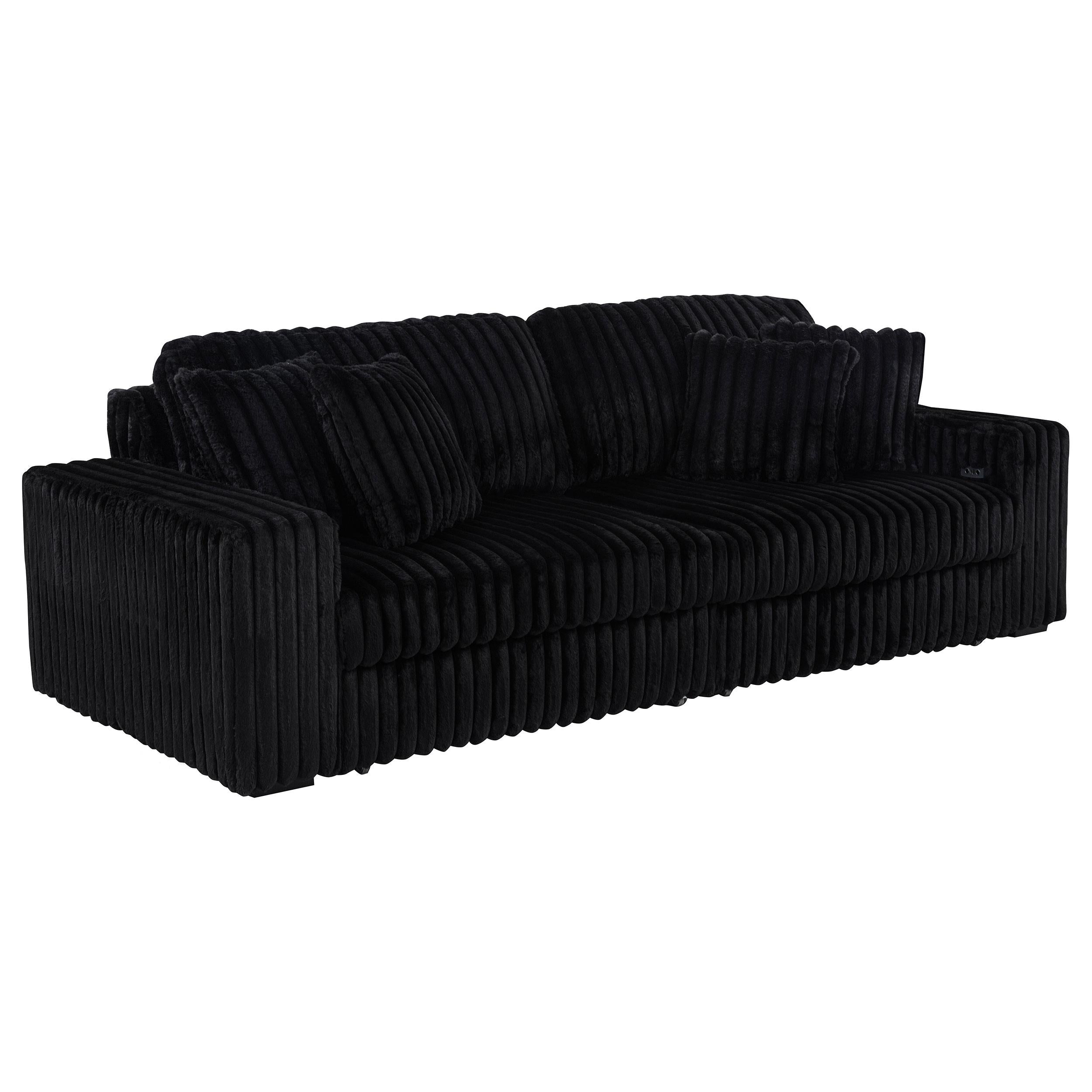 Jacana Corduroy Upholstered Dual Power Chaise Sofa Black - 600537P