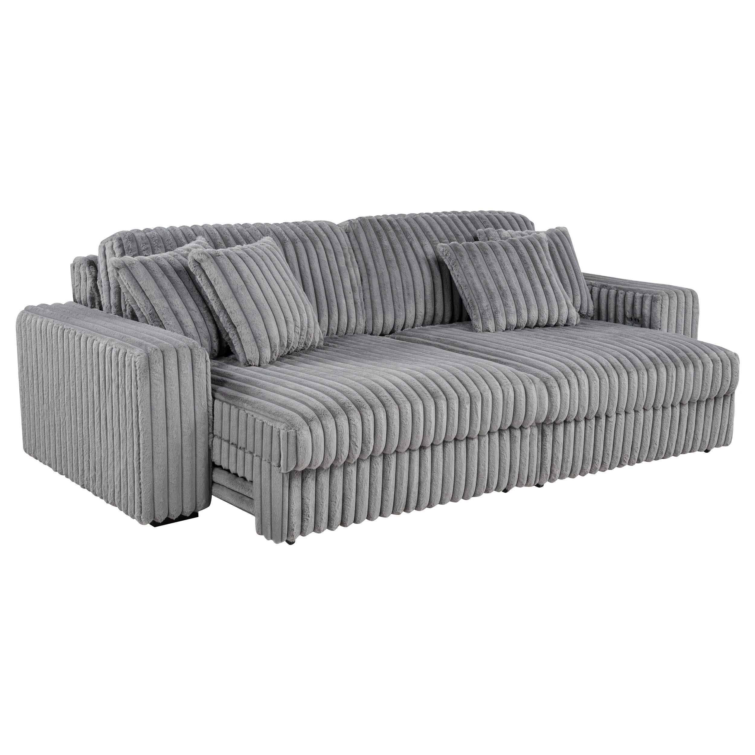 Jacana Corduroy Upholstered Dual Power Chaise Sofa Grey - 600536P