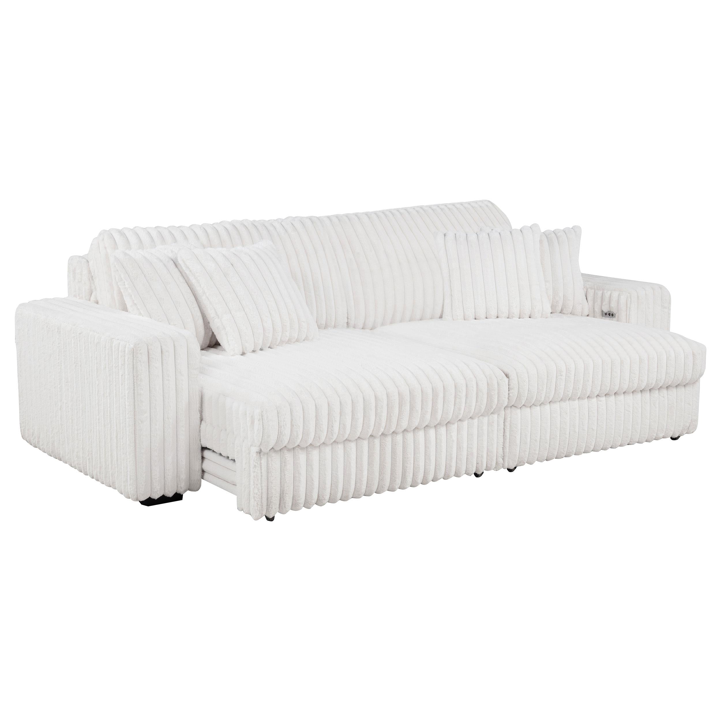 Jacana Corduroy Upholstered Dual Power Chaise Sofa Ivory - 600535P
