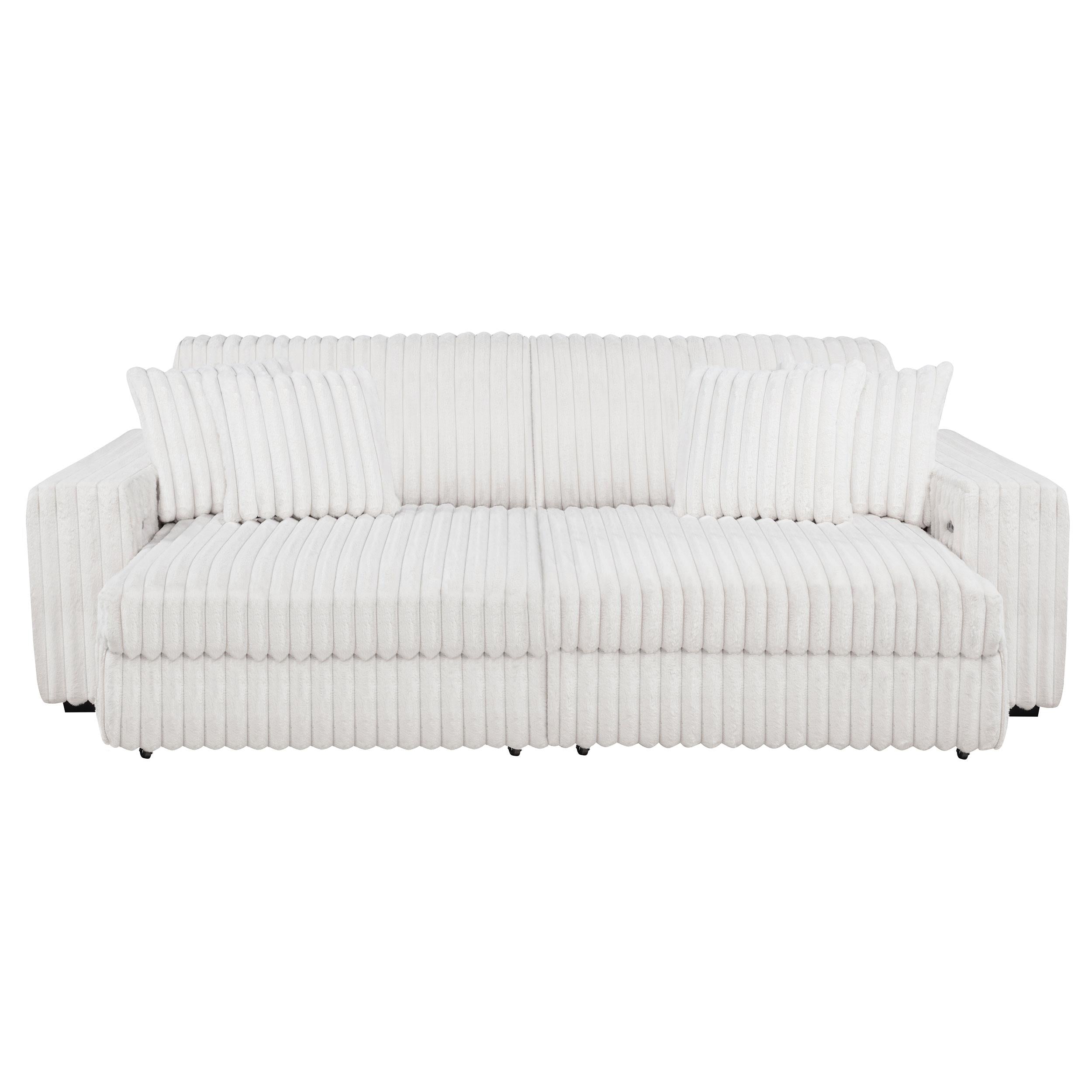 Jacana Corduroy Upholstered Dual Power Chaise Sofa Ivory - 600535P