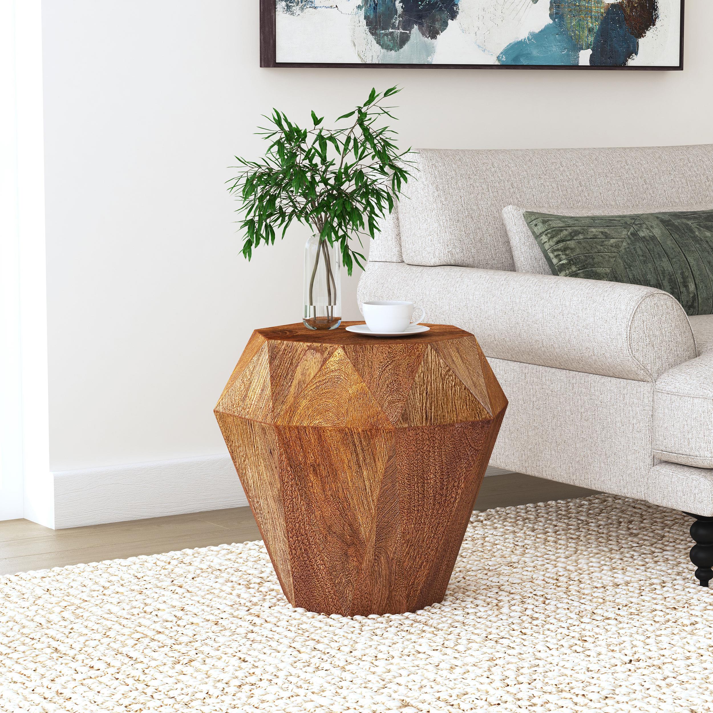 Jacinto Geometric Solid Mango Wood Side Table Natural Brown - 931158