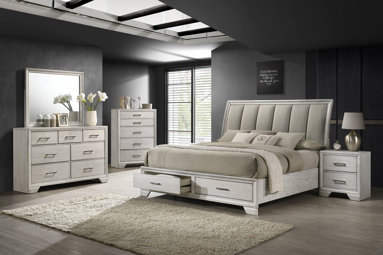 Jaymes White Mist King Footboard Storage Platform Bed - SET | B6582-K-HB | B6582-K-FBD | B6582-KQ-RAIL