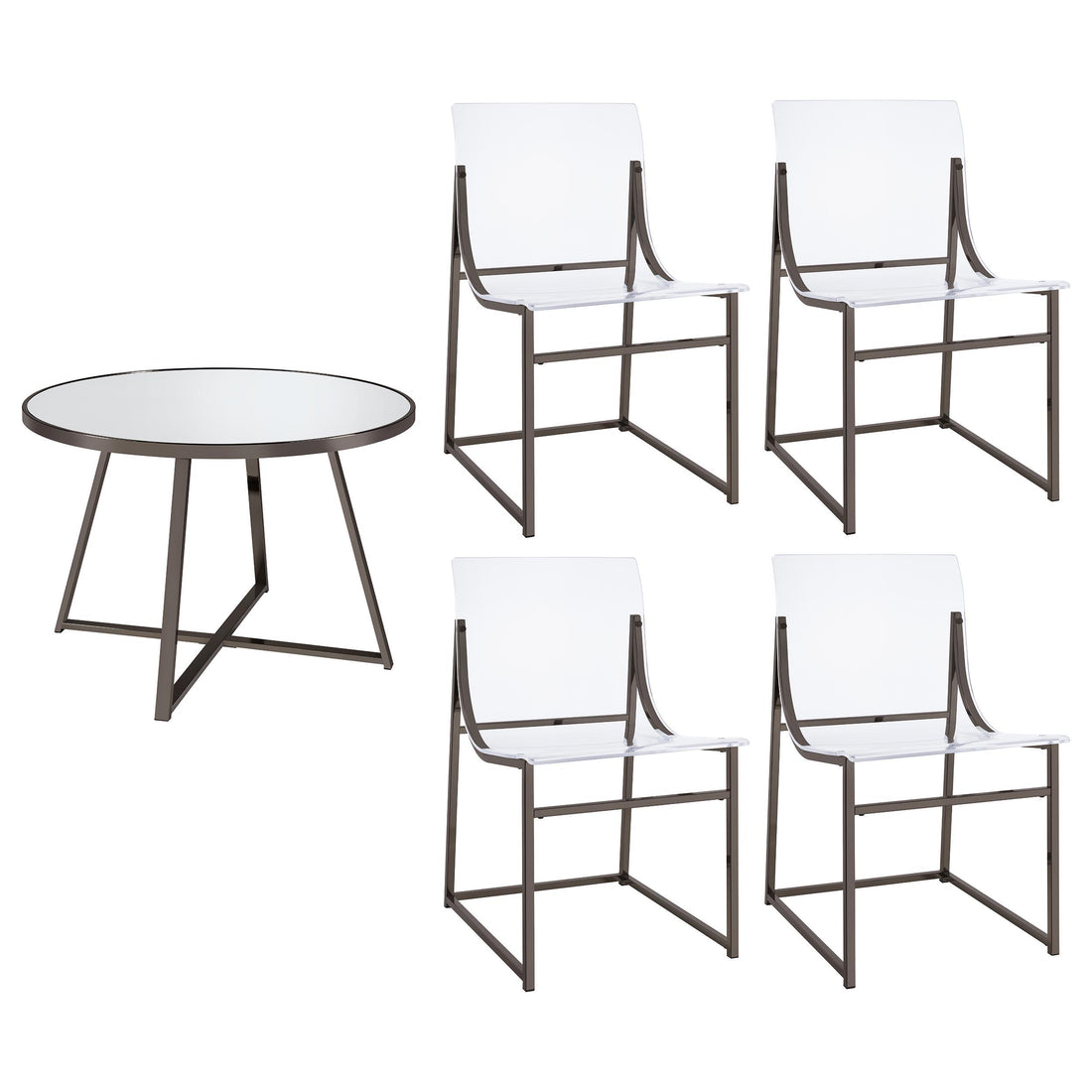 Jillian 5-piece Round Mirror Top Dining Set Black Nickel - 120630-S5