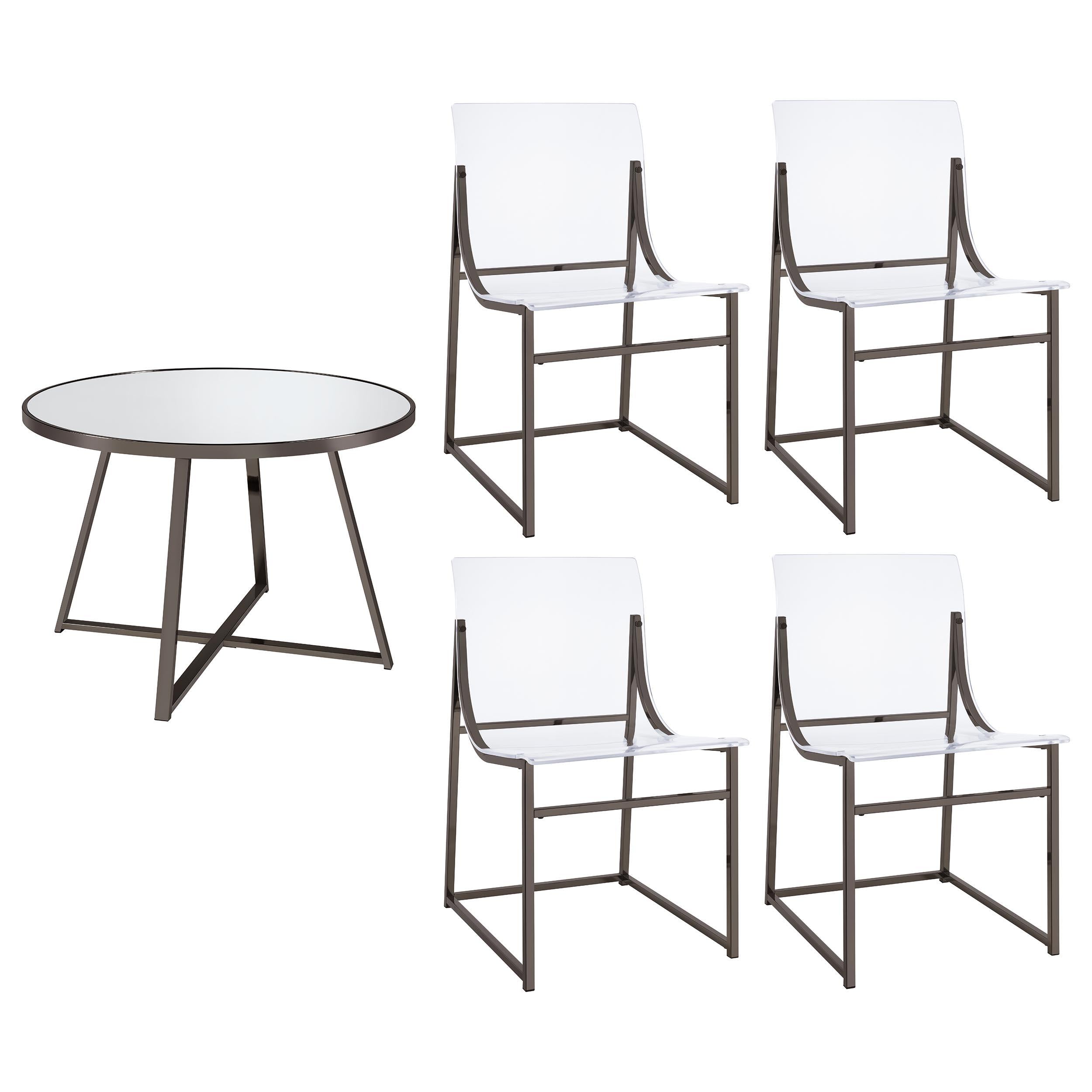 Jillian 5-piece Round Mirror Top Dining Set Black Nickel - 120630-S5