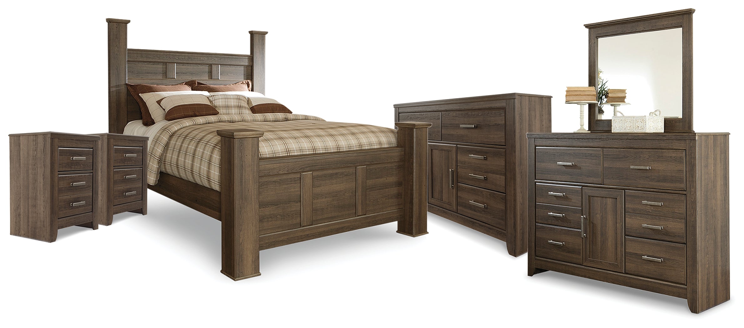 Juararo Queen Poster Bed, 2 Dressers, Mirror and 2 Nightstands - B251B41